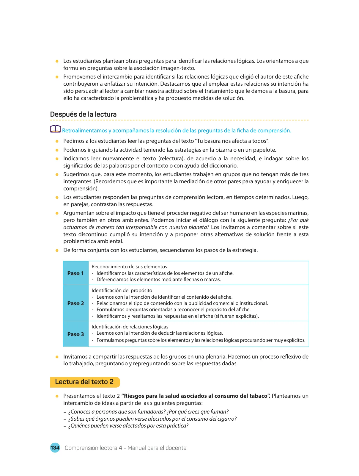Miniatura página 136 de Comprensión lectora : manual para el docente de cuarto grado de Secundaria 2018 · 2018