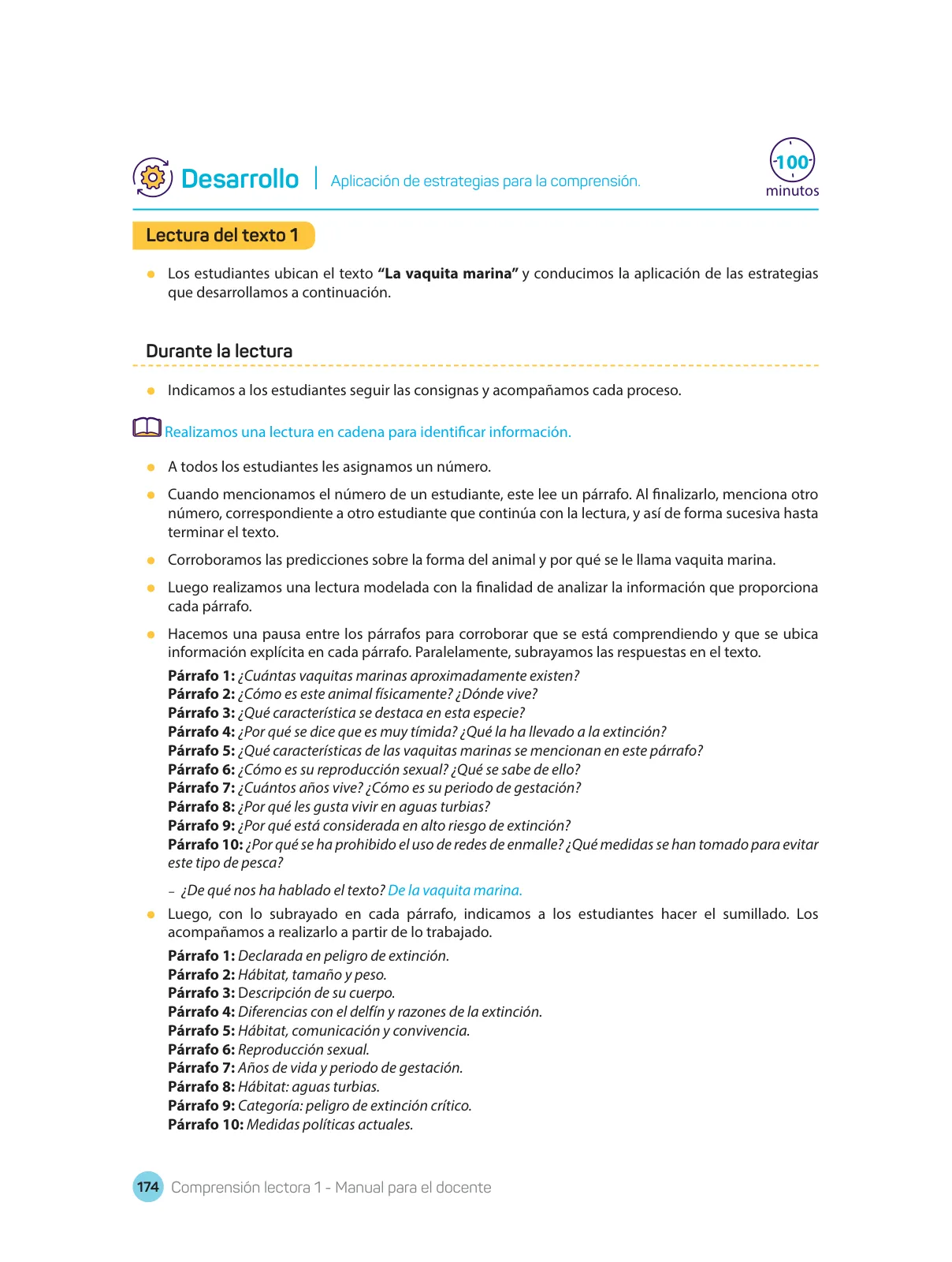 Página 176 de Comprensión lectora : manual para el docente de primer grado de Secundaria 2018 · 2018