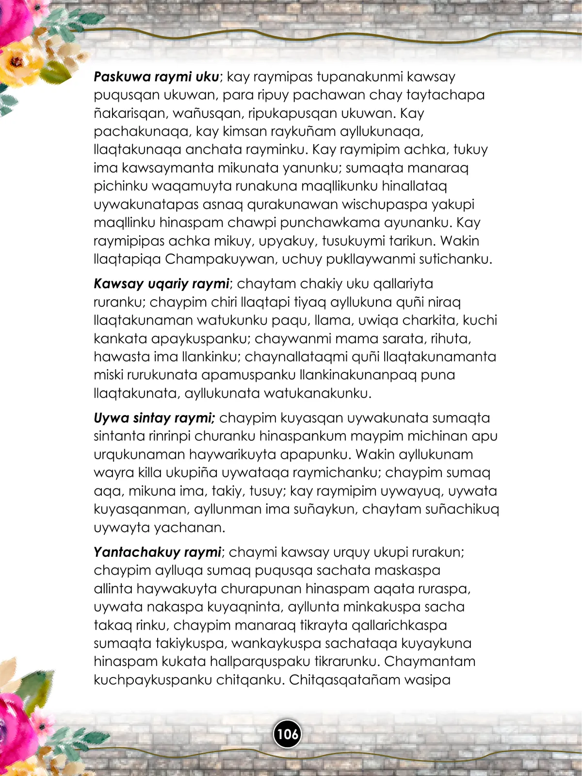 Miniatura página 108 de Llaqtanchikpa kawsayninkuna - Chanka : saberes de los pueblos - Comunicación y Ciencia y Tecnología quechua, variante Chanca · 2021