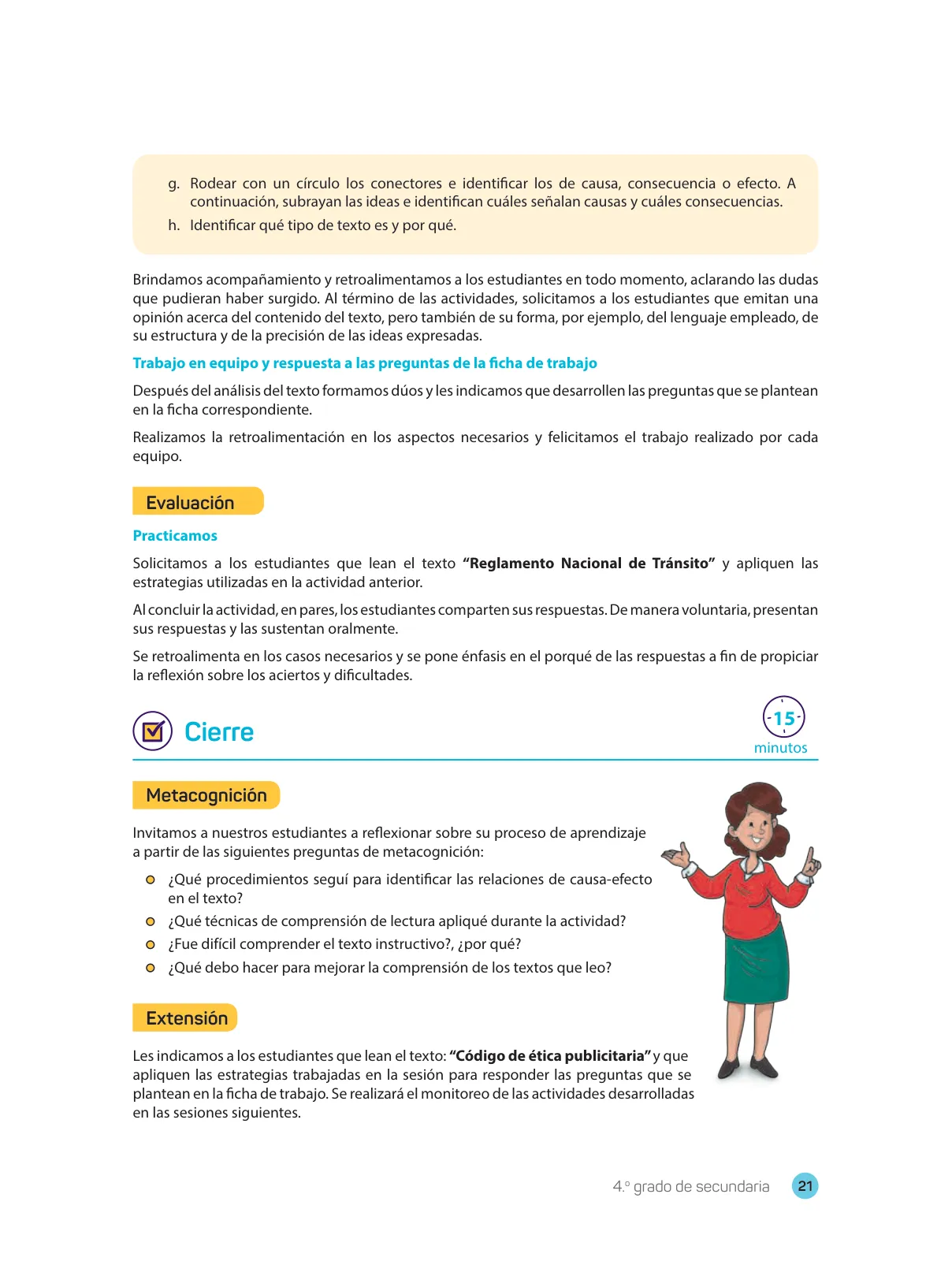 Miniatura página 23 de Comprensión lectora 4 : manual para el docente de cuarto grado de Secundaria · 2017