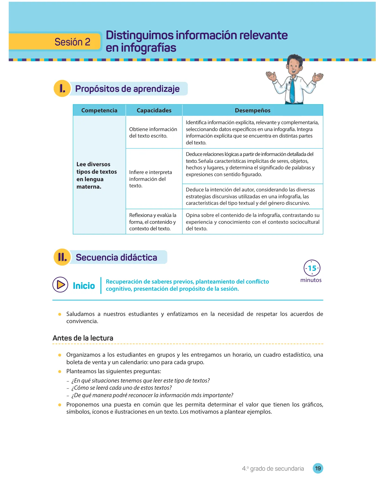 Página 21 de Comprensión lectora : manual para el docente de cuarto grado de Secundaria 2018 · 2018