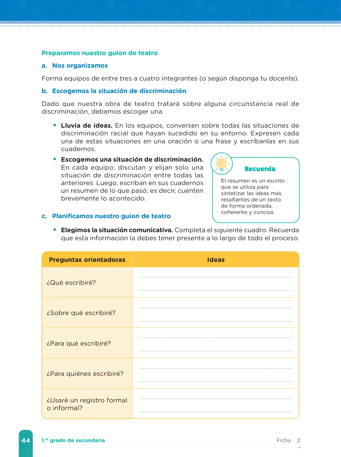 Página 46 de Fichas de aprendizaje de Comunicación 1 · 2024