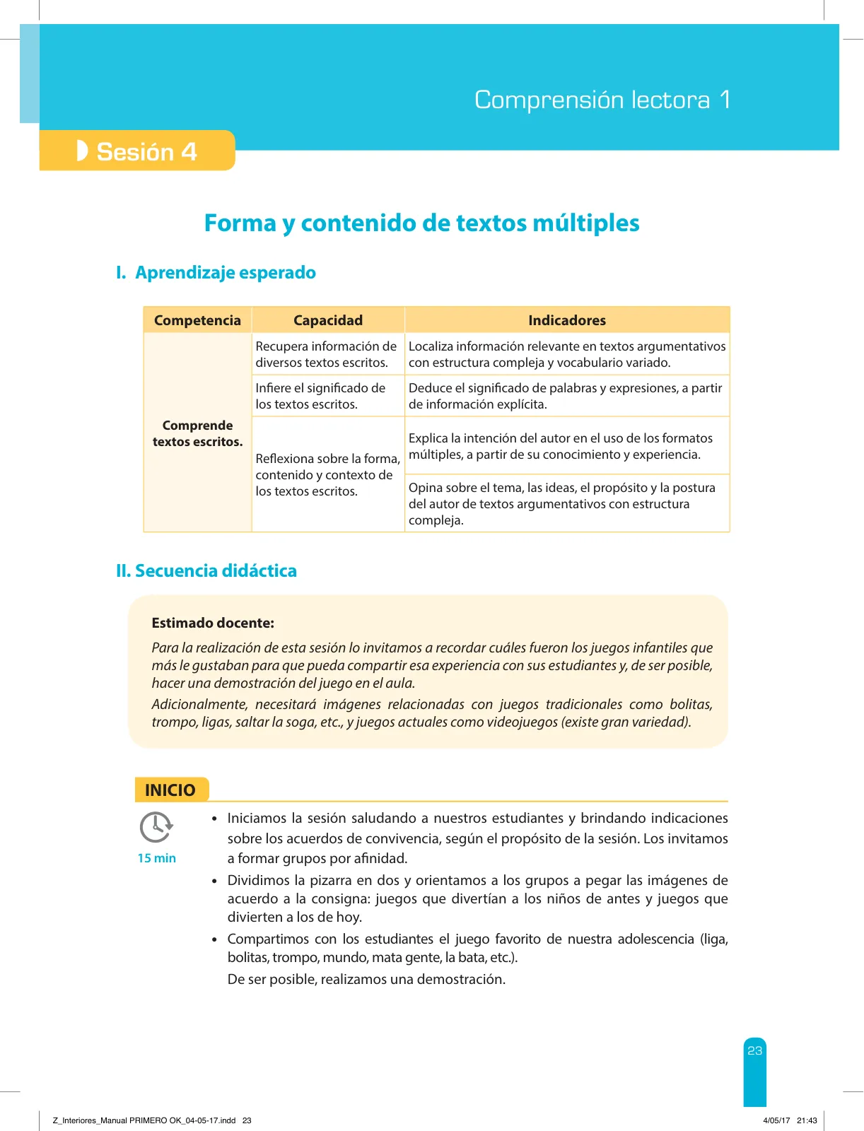 Miniatura página 25 de Comprensión lectora 1 : manual para el docente de primer grado de Secundaria · 2017