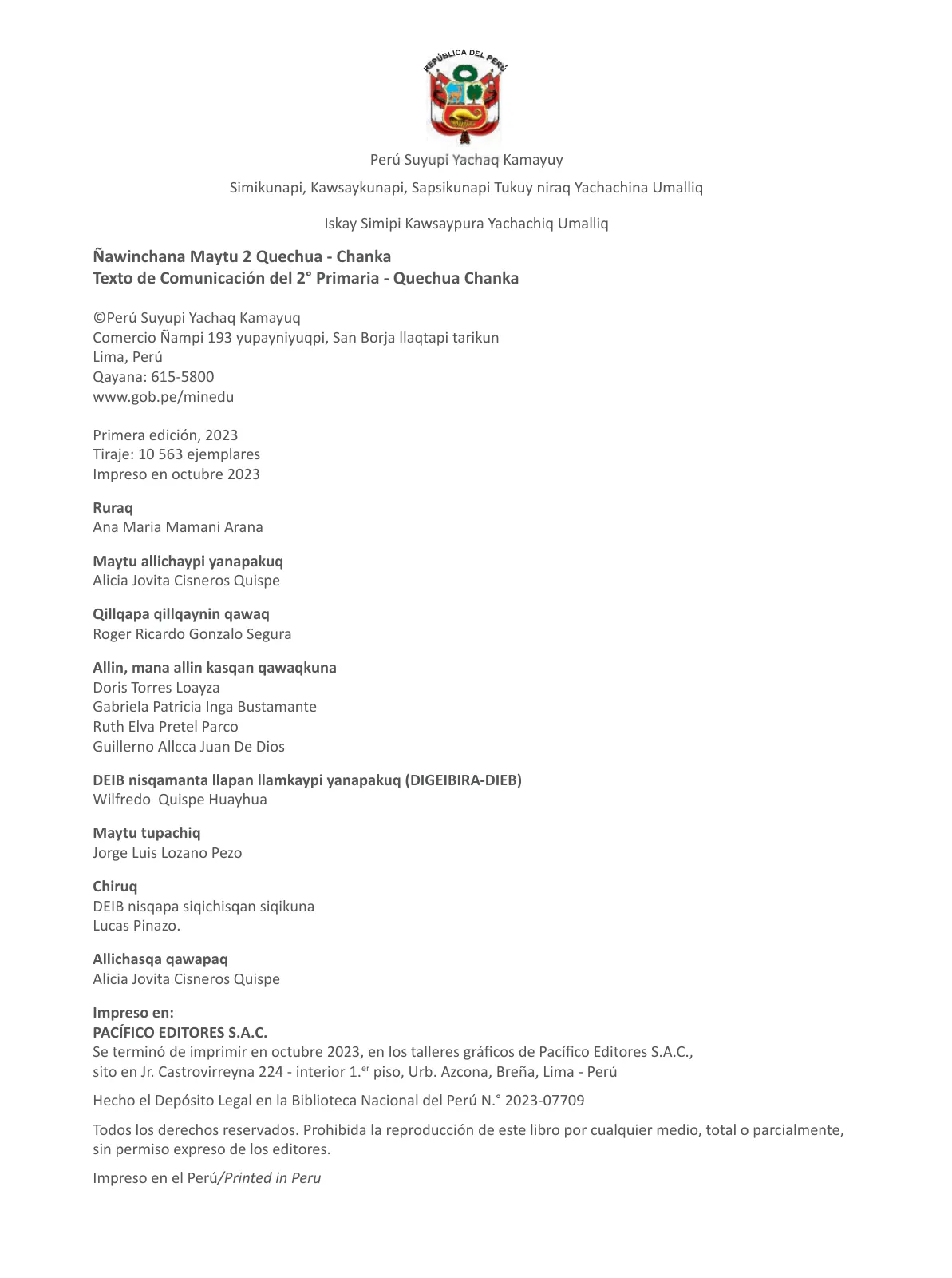 Página 4 de Ñawinchana Maytu 2 Quechua - Chanka. Texto de Comunicación del 2° Primaria - Quechua Chanka · 2023