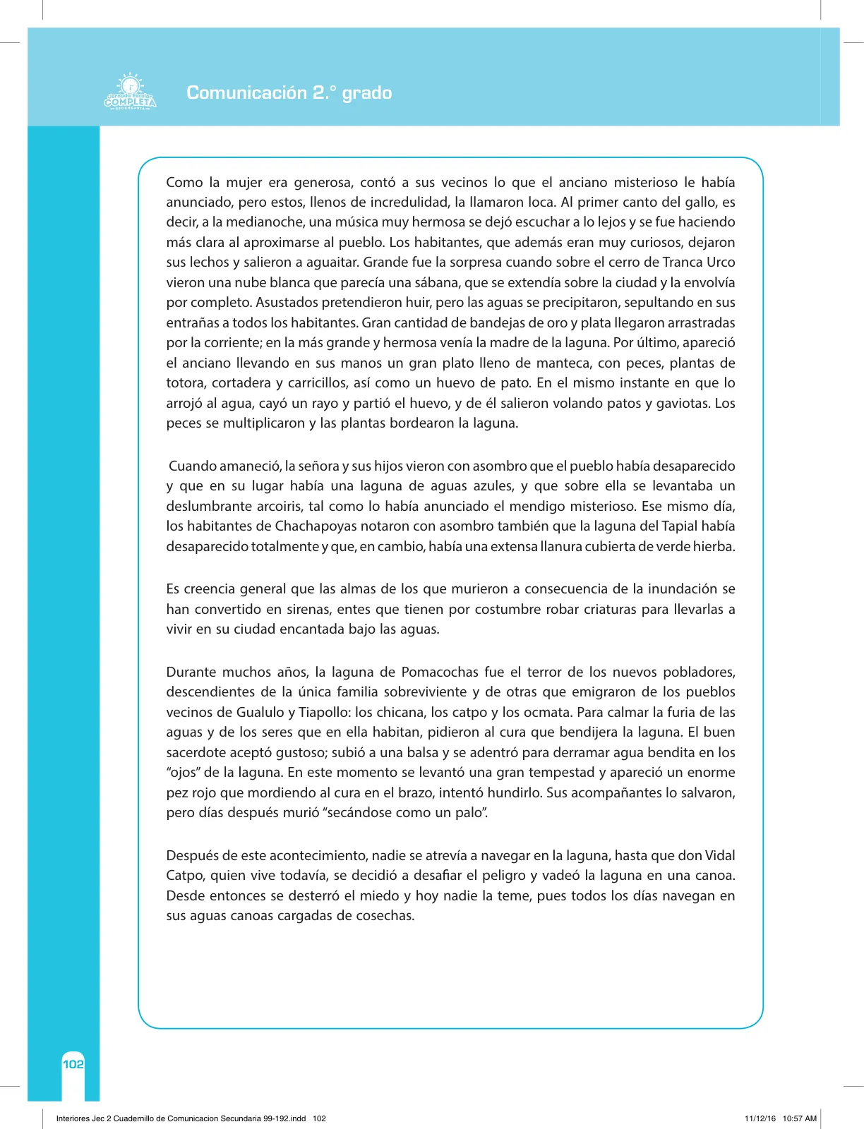 Miniatura página 102 de Comunicación Secundaria 2. Cuaderno de reforzamiento pedagógico - JEC · 2016