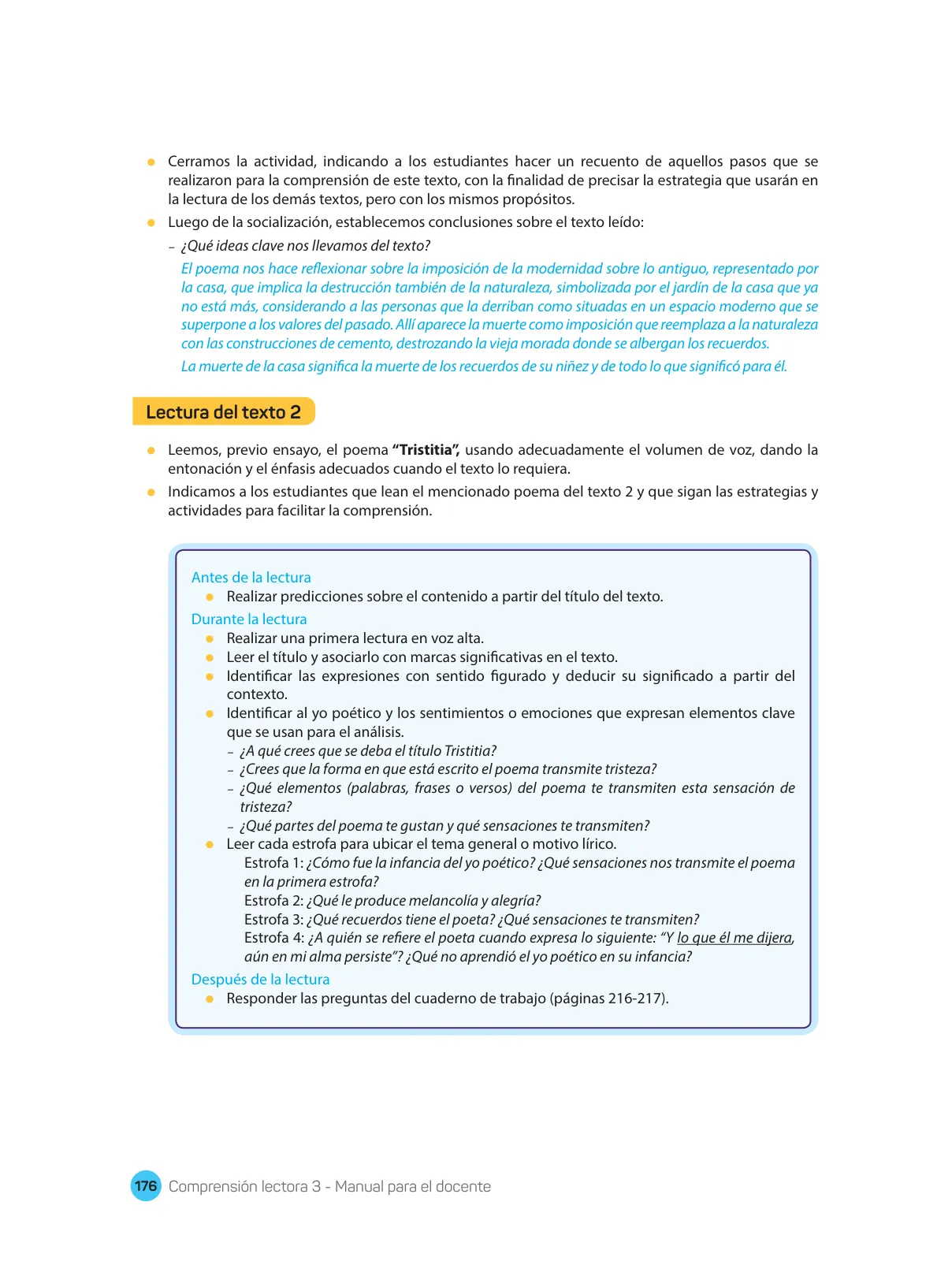 Página 178 de Comprensión lectora : manual para el docente de tercer grado de Secundaria 2018 · 2018