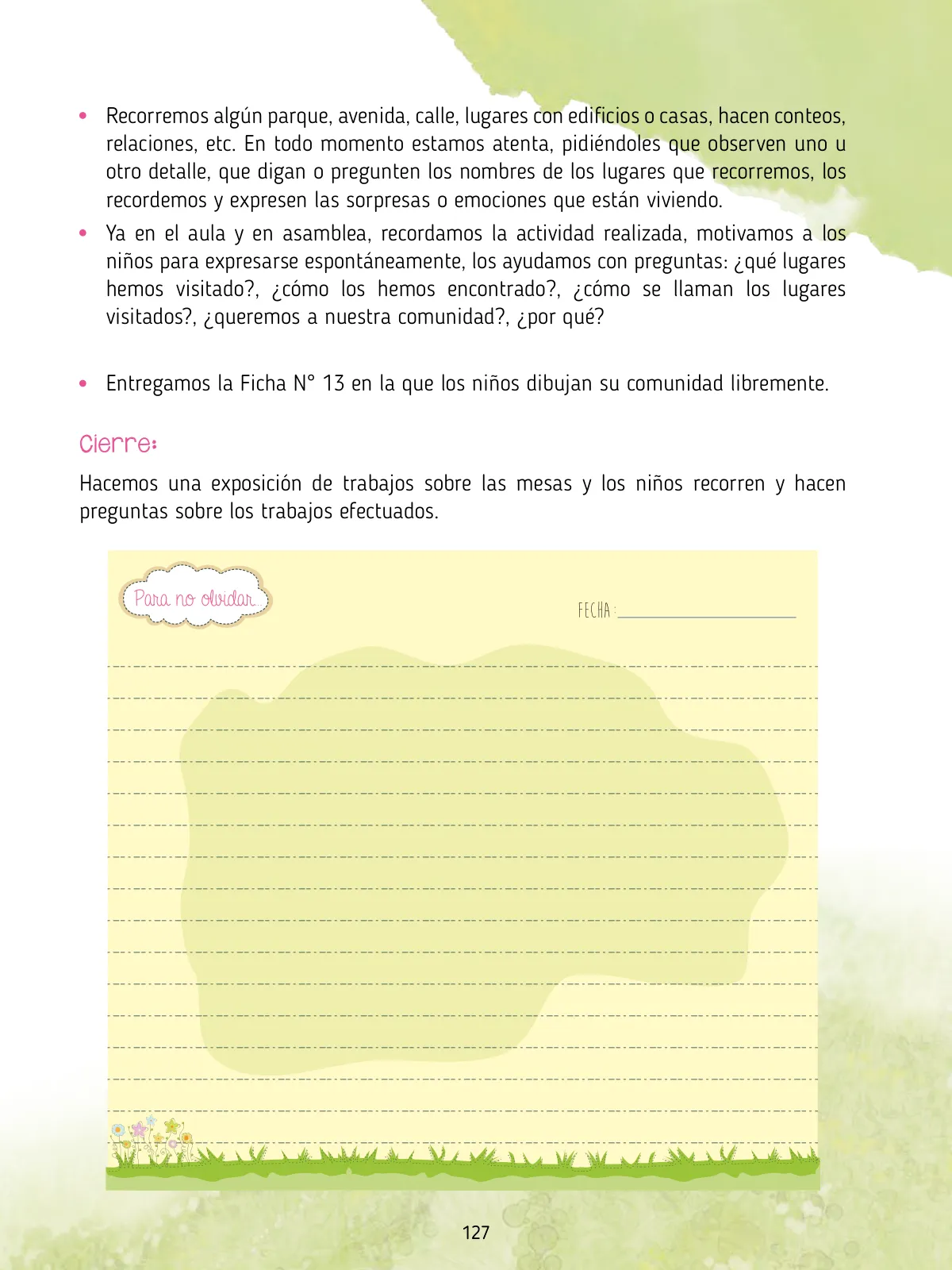 Miniatura página 129 de Agenda pedagógica 2017-2018 para docentes de II Ciclo de Instituciones de nivel de Educación Inicial · 2017