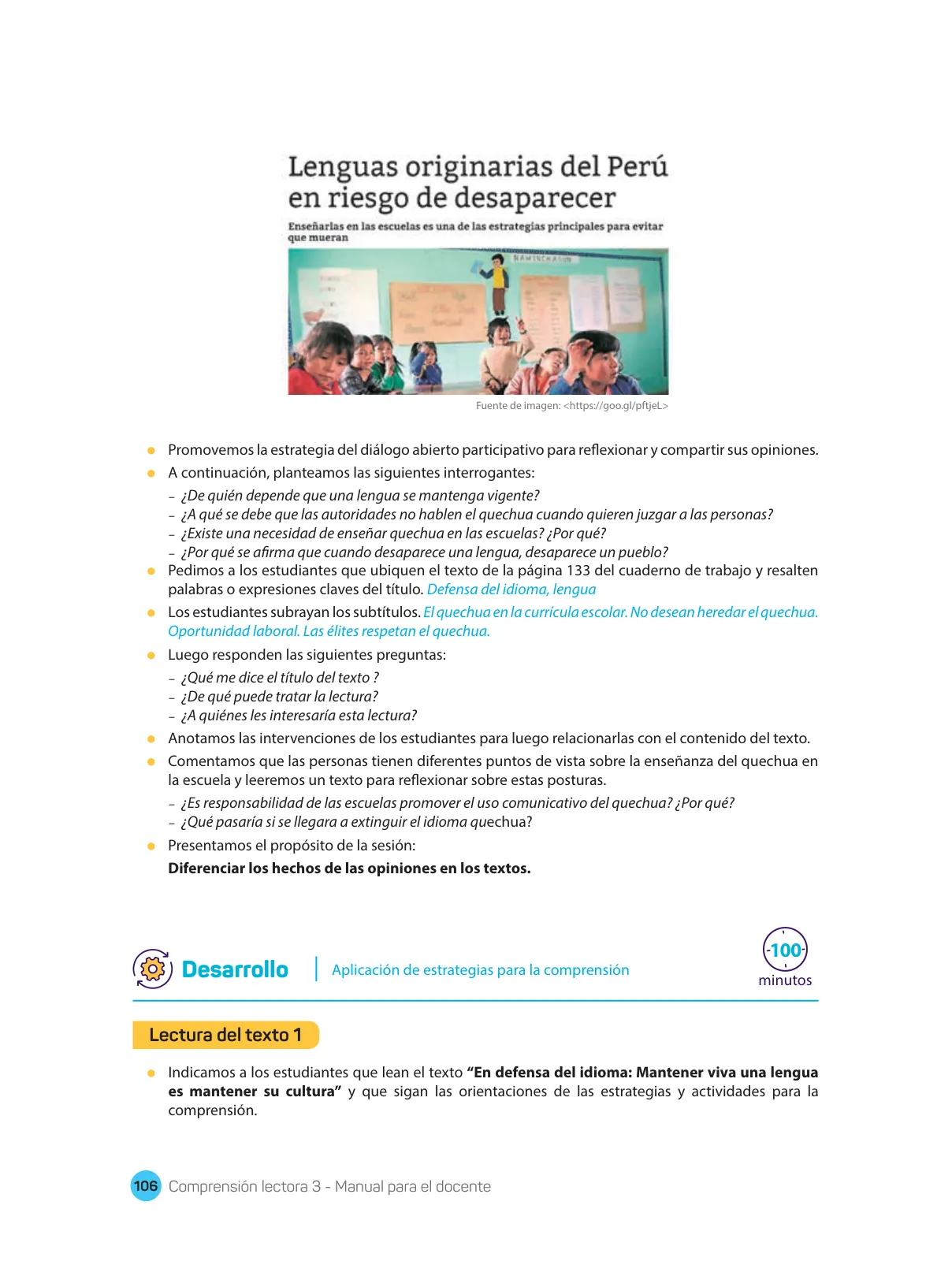 Miniatura página 108 de Comprensión lectora : manual para el docente de tercer grado de Secundaria 2018 · 2018