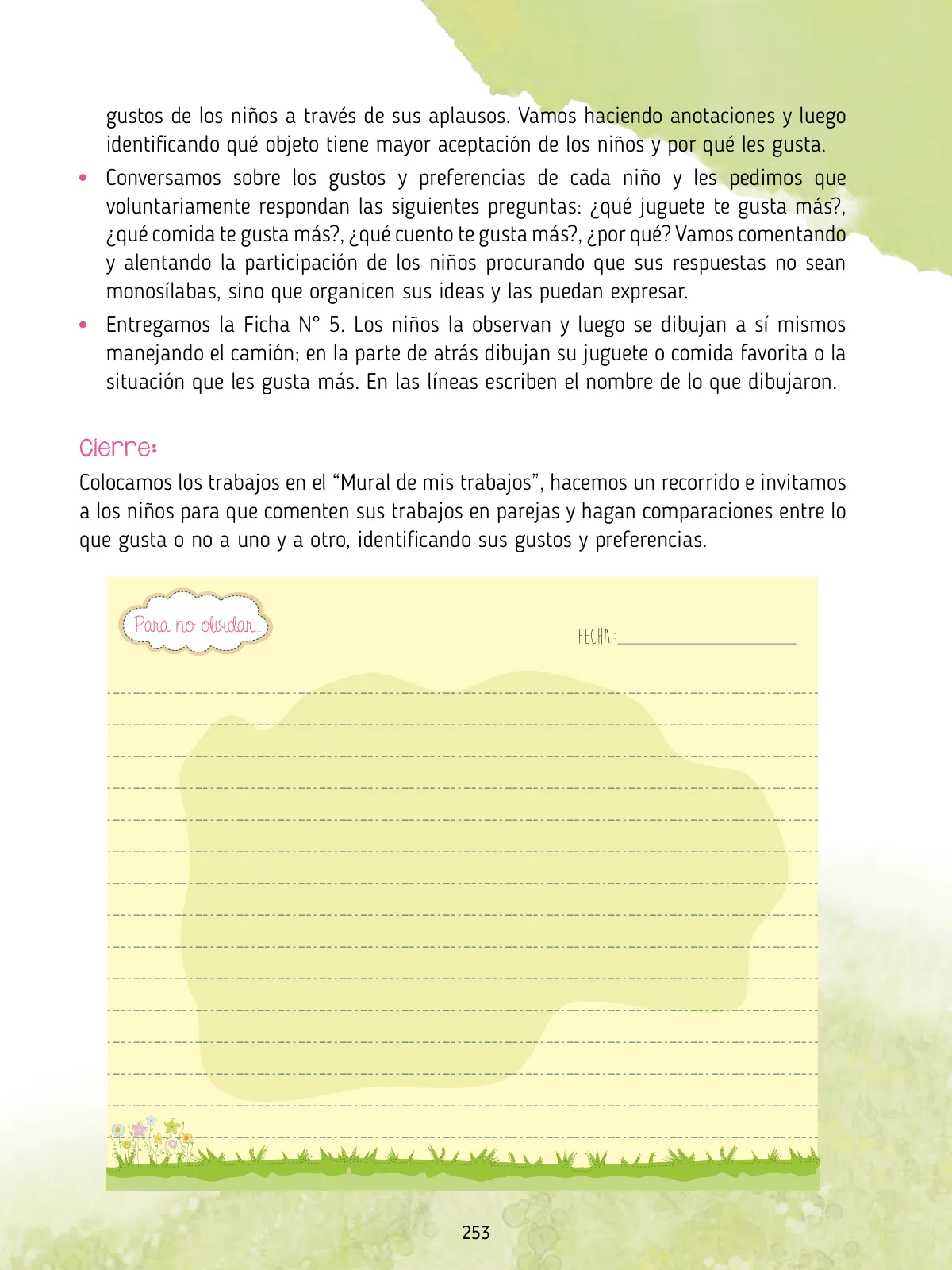 Página 255 de Agenda pedagógica 2017-2018 para docentes de II Ciclo de Instituciones de nivel de Educación Inicial · 2017