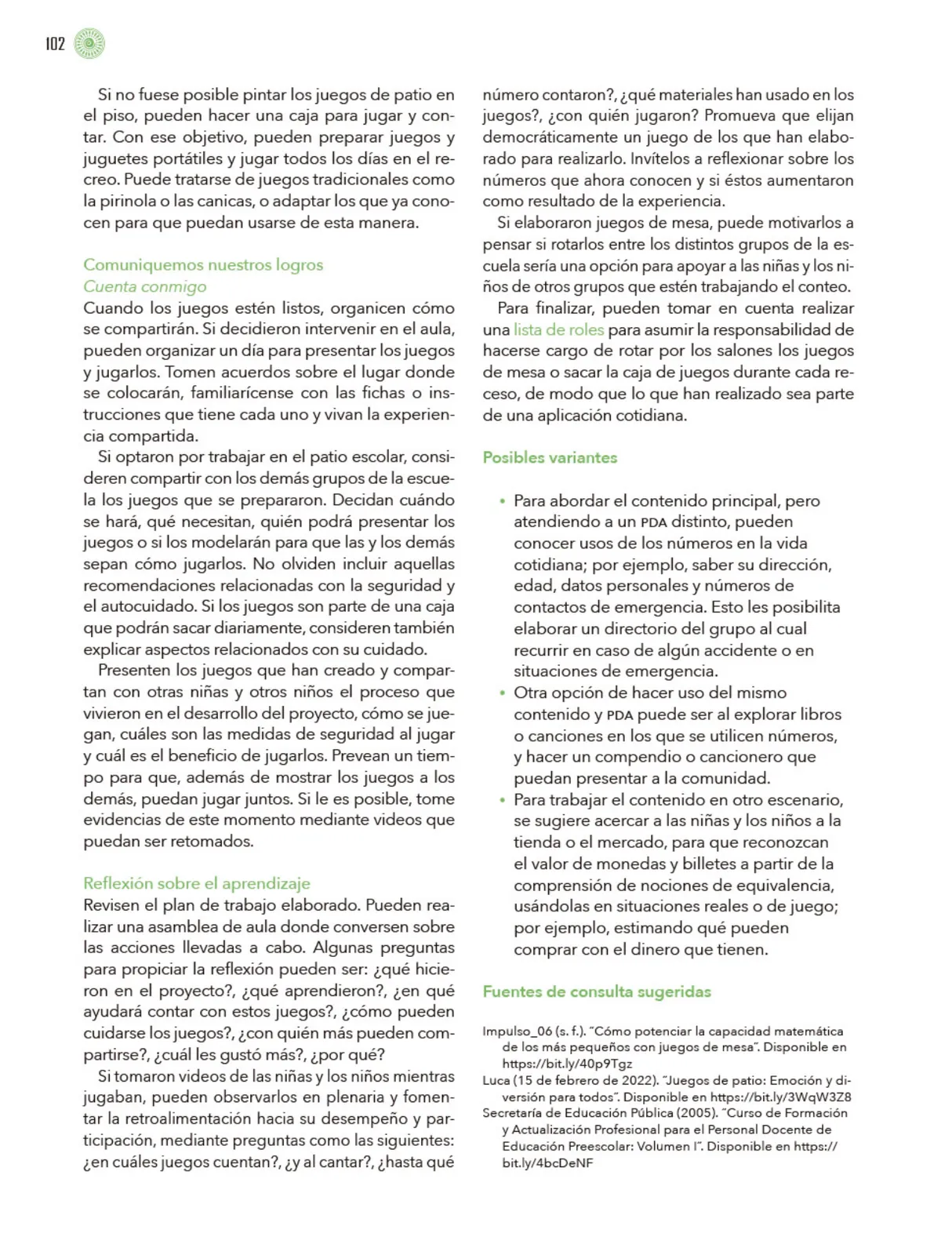 Miniatura página 103 de Modalidades de trabajo para la acción transformadora y el codiseño  Libro de Educación Preescolar Grado 1°, 2°, 3°  Ciclo Escolar 2025 - 2026