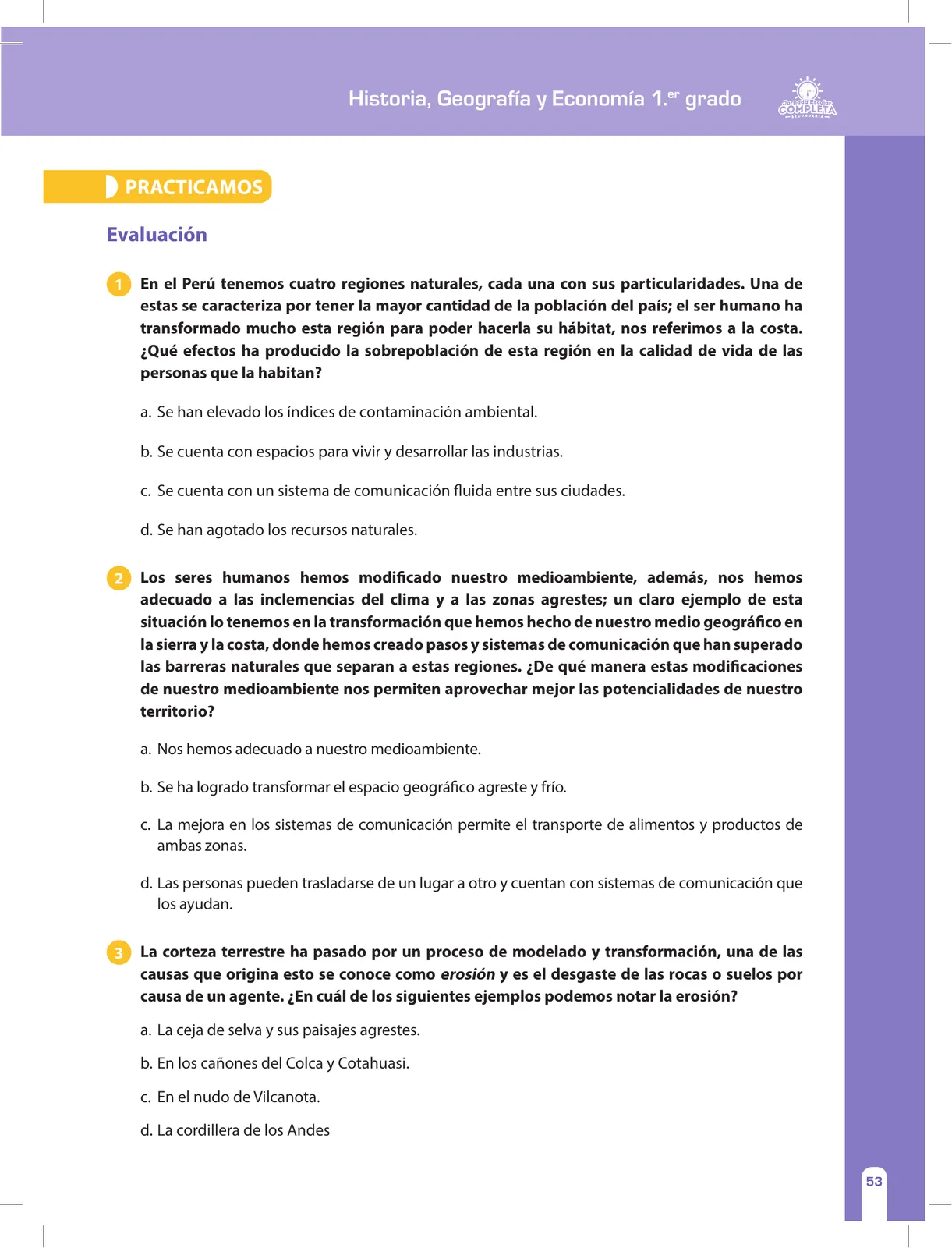 Página 53 de Historia, Geografía y Economía 1 : cuaderno de reforzamiento pedagógico - JEC · 2016