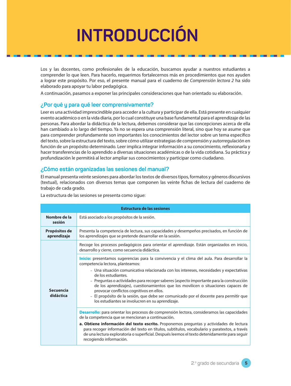 Página 7 de Comprensión lectora : manual para el docente de segundo grado de Secundaria 2018 · 2018