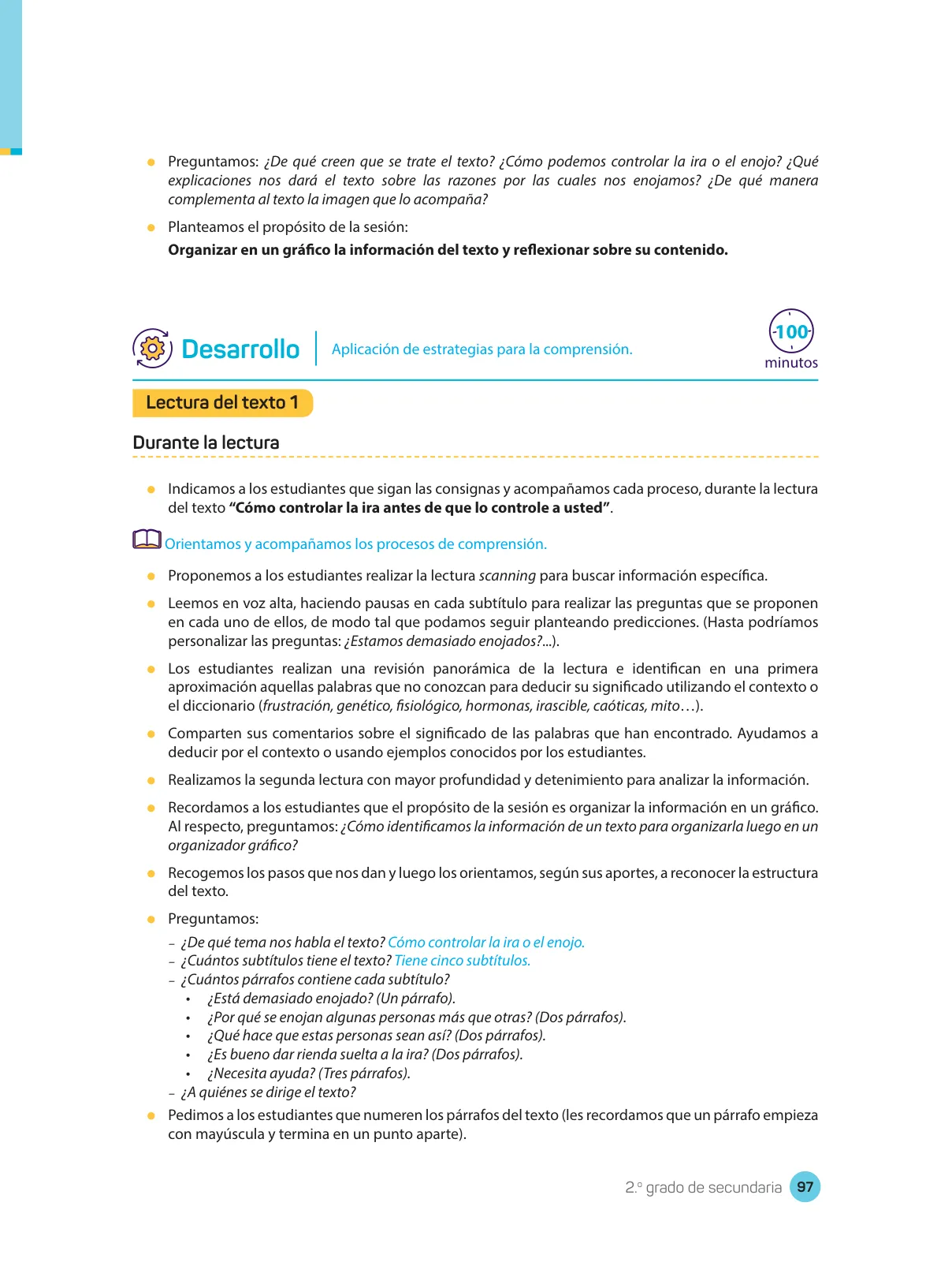 Miniatura página 99 de Comprensión lectora : manual para el docente de segundo grado de Secundaria 2018 · 2018