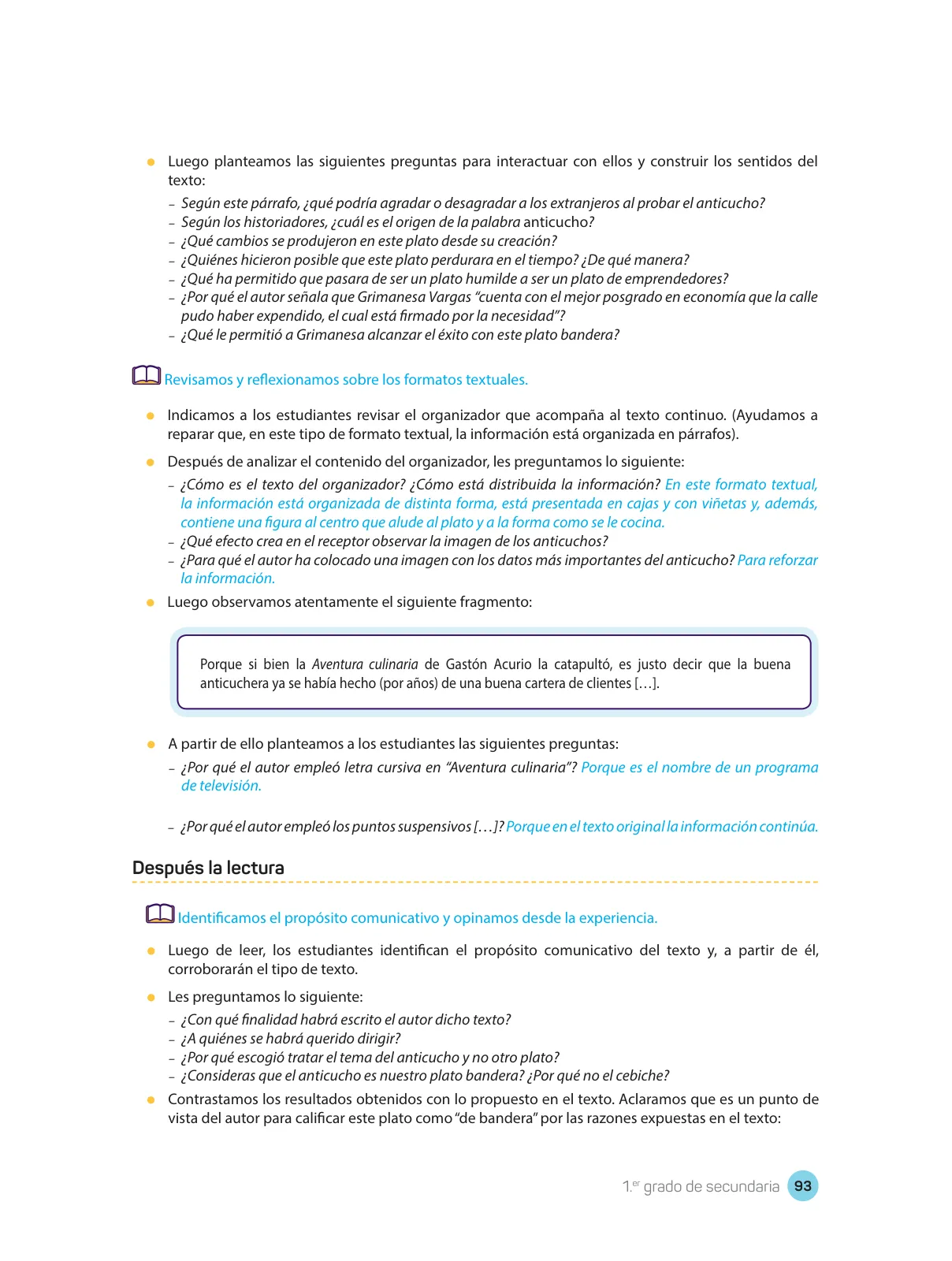 Miniatura página 95 de Comprensión lectora : manual para el docente de primer grado de Secundaria 2018 · 2018