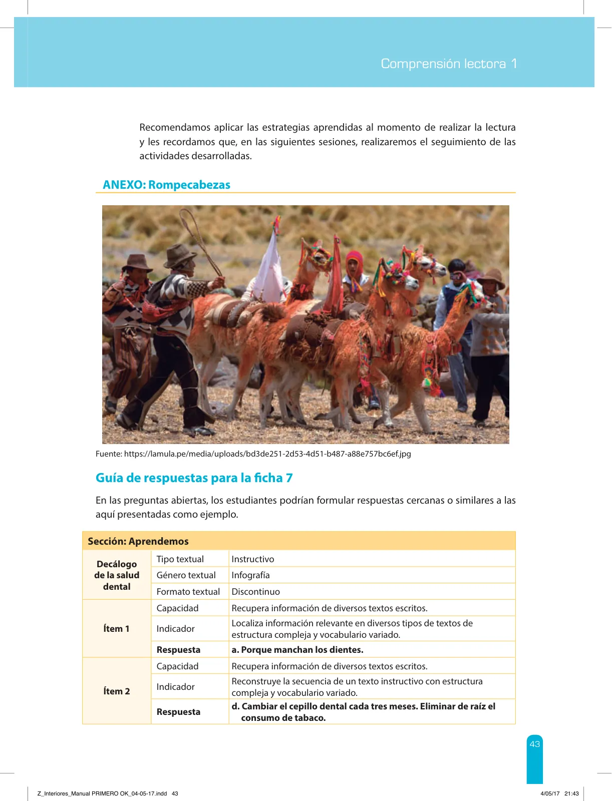 Miniatura página 45 de Comprensión lectora 1 : manual para el docente de primer grado de Secundaria · 2017