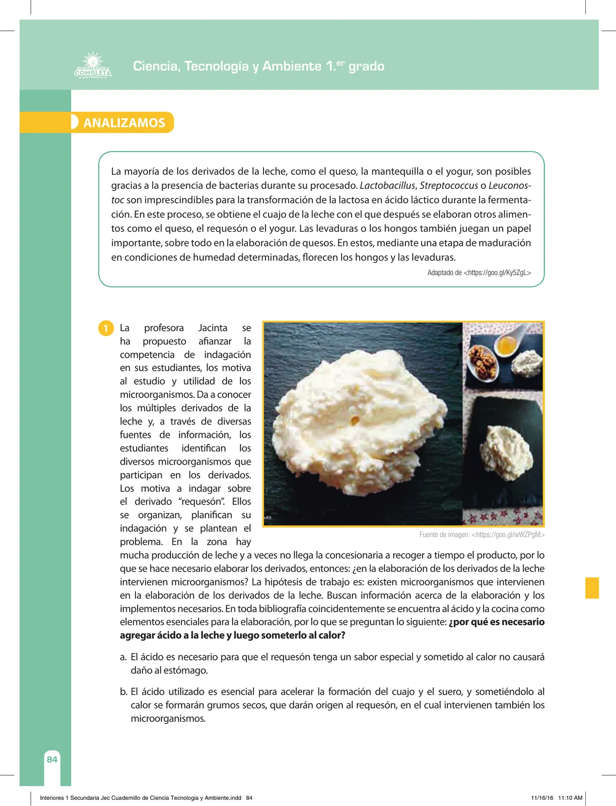 Miniatura página 84 de Ciencia, Tecnología y Ambiente 1. Cuaderno de reforzamiento pedagógico - JEC · 2016