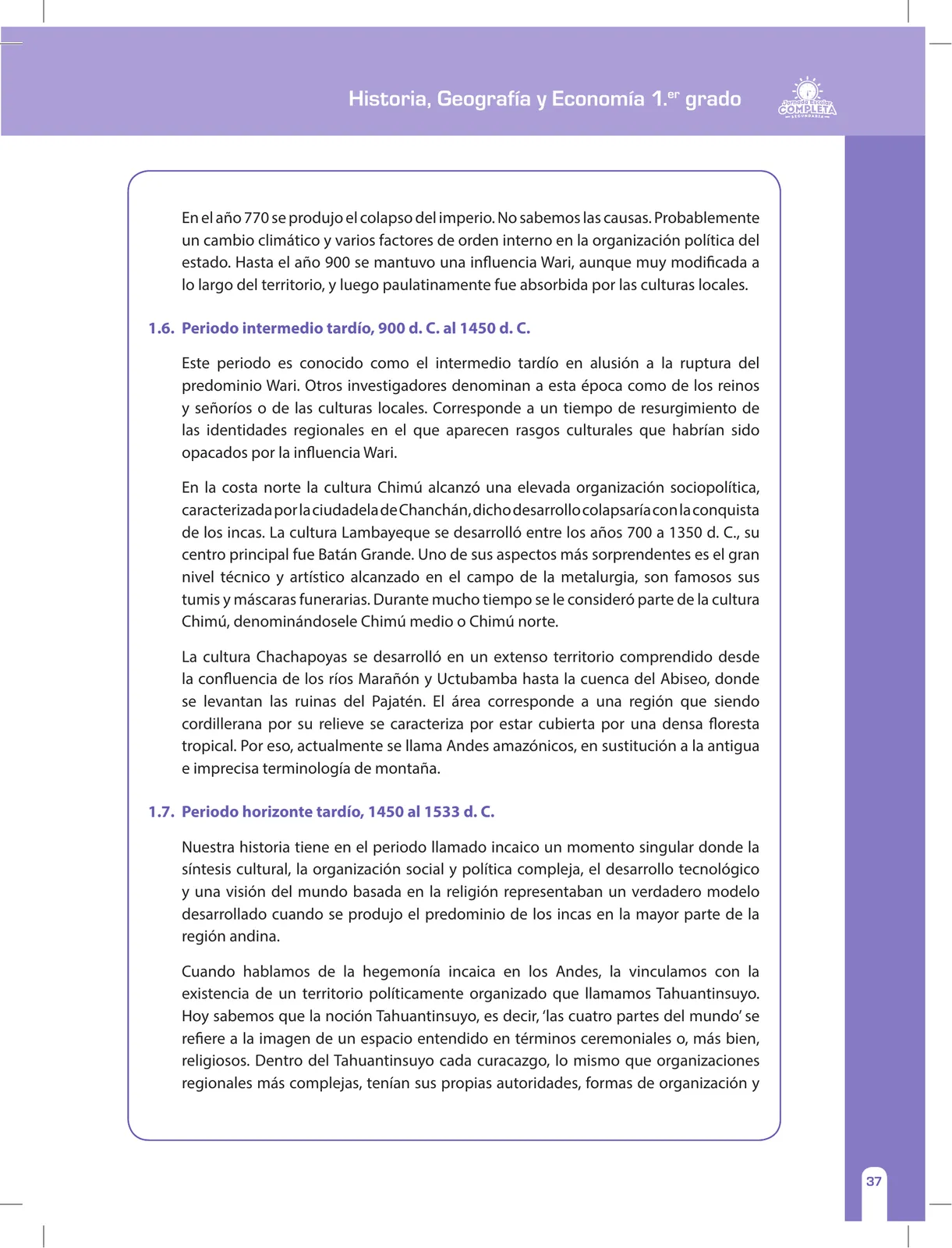 Miniatura página 37 de Historia, Geografía y Economía 1 : cuaderno de reforzamiento pedagógico - JEC · 2016