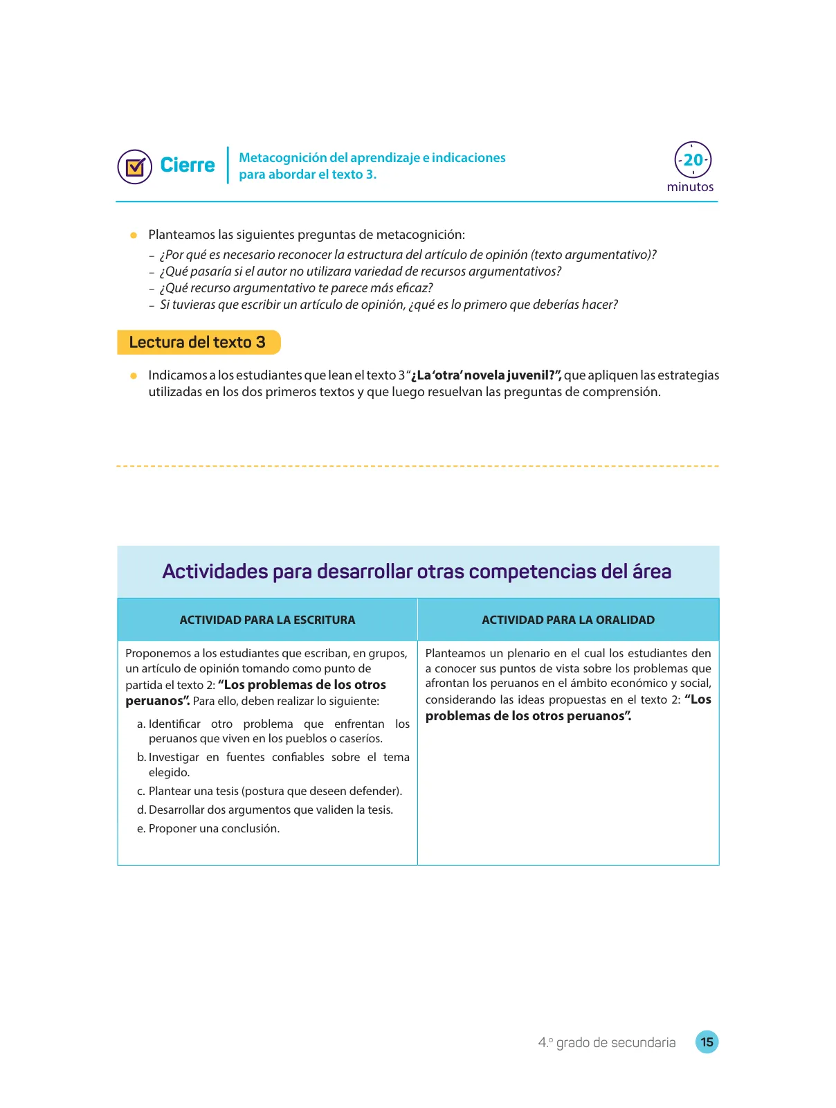 Página 17 de Comprensión lectora : manual para el docente de cuarto grado de Secundaria 2018 · 2018