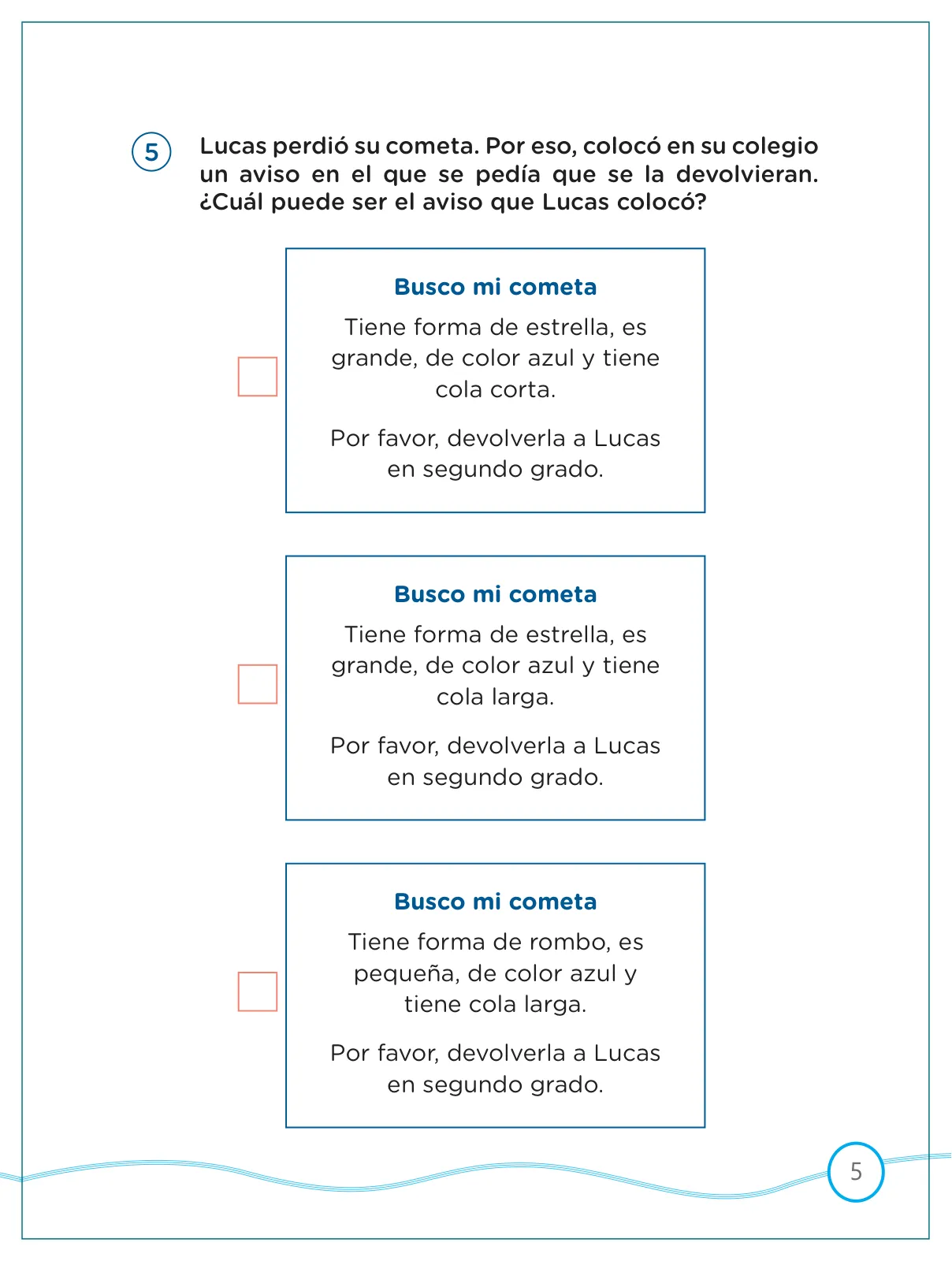 Página 5 de Kit de evaluación Salida 2 Demostrando lo que aprendimos : Comunicación, tercer trimestre, ﻿Segundo grado - Primaria · 2019