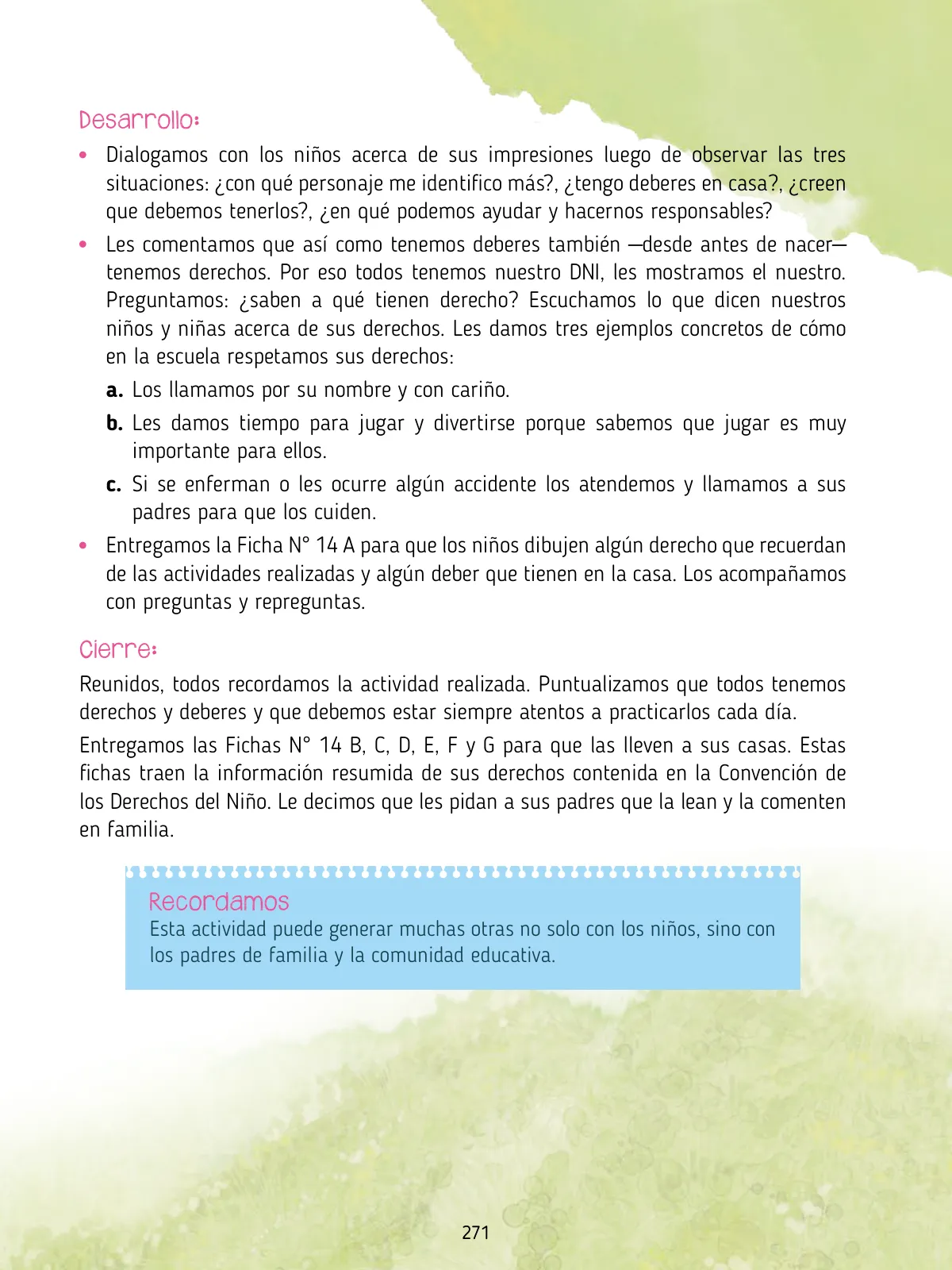 Miniatura página 273 de Agenda pedagógica 2017-2018 para docentes de II Ciclo de Instituciones de nivel de Educación Inicial · 2017