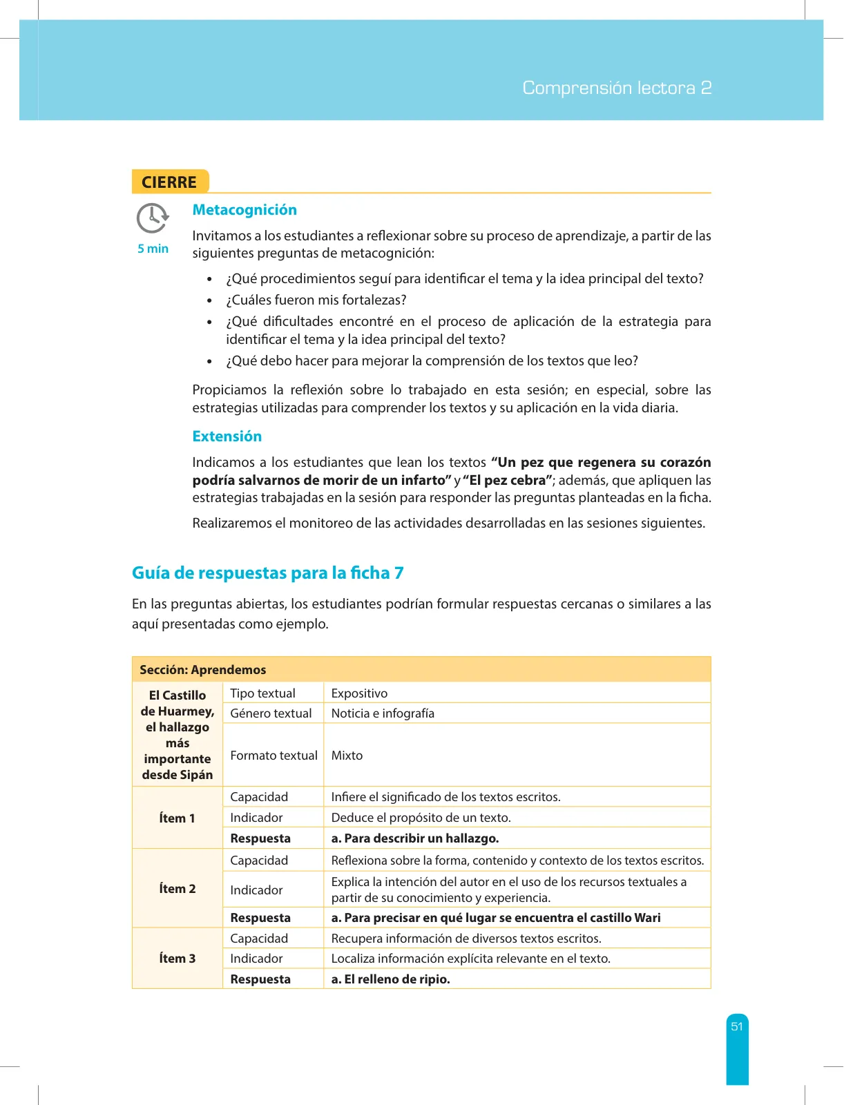 Página 53 de Comprensión lectora 2 : manual para el docente de segundo grado de Secundaria · 2017