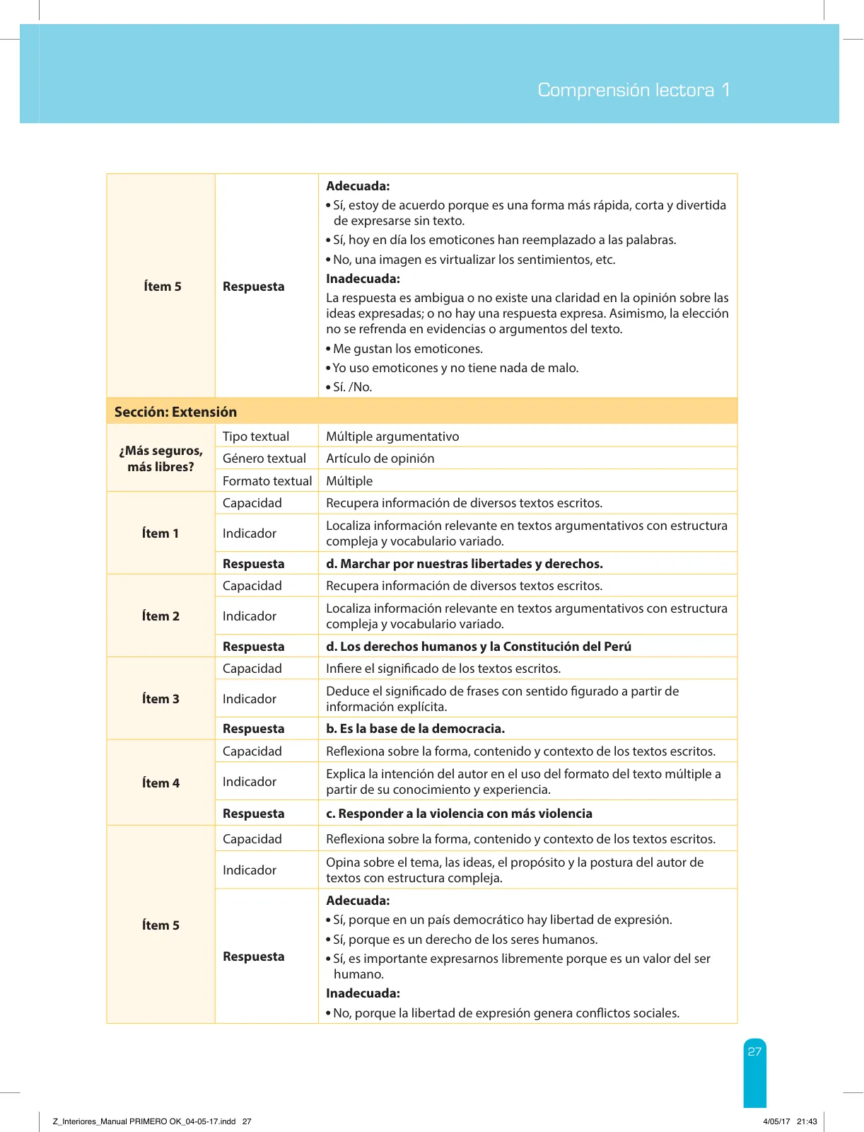 Miniatura página 29 de Comprensión lectora 1 : manual para el docente de primer grado de Secundaria · 2017