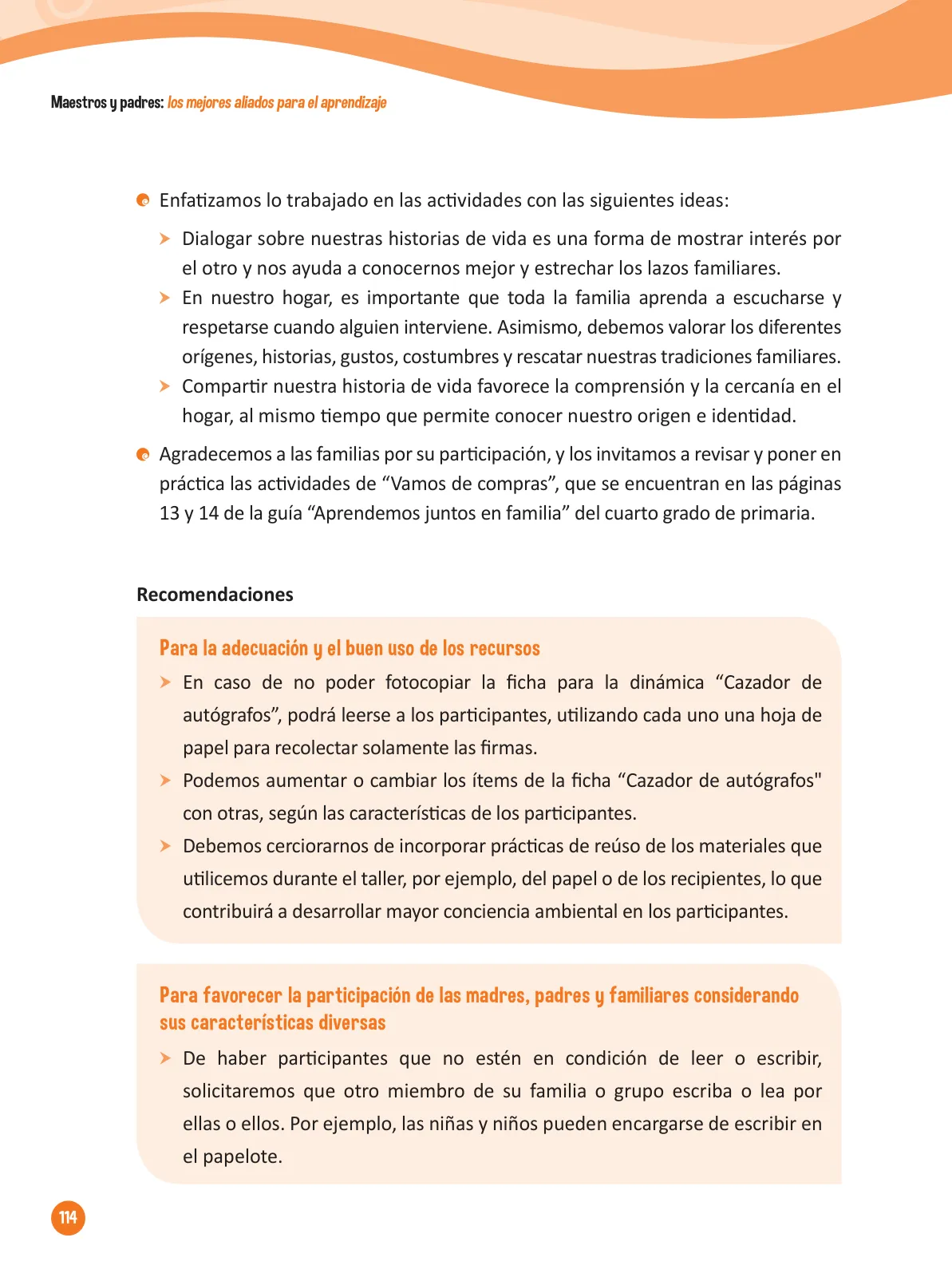 Miniatura página 116 de Guía para el trabajo docente con las familias del ciclo IV de Primaria · 2016