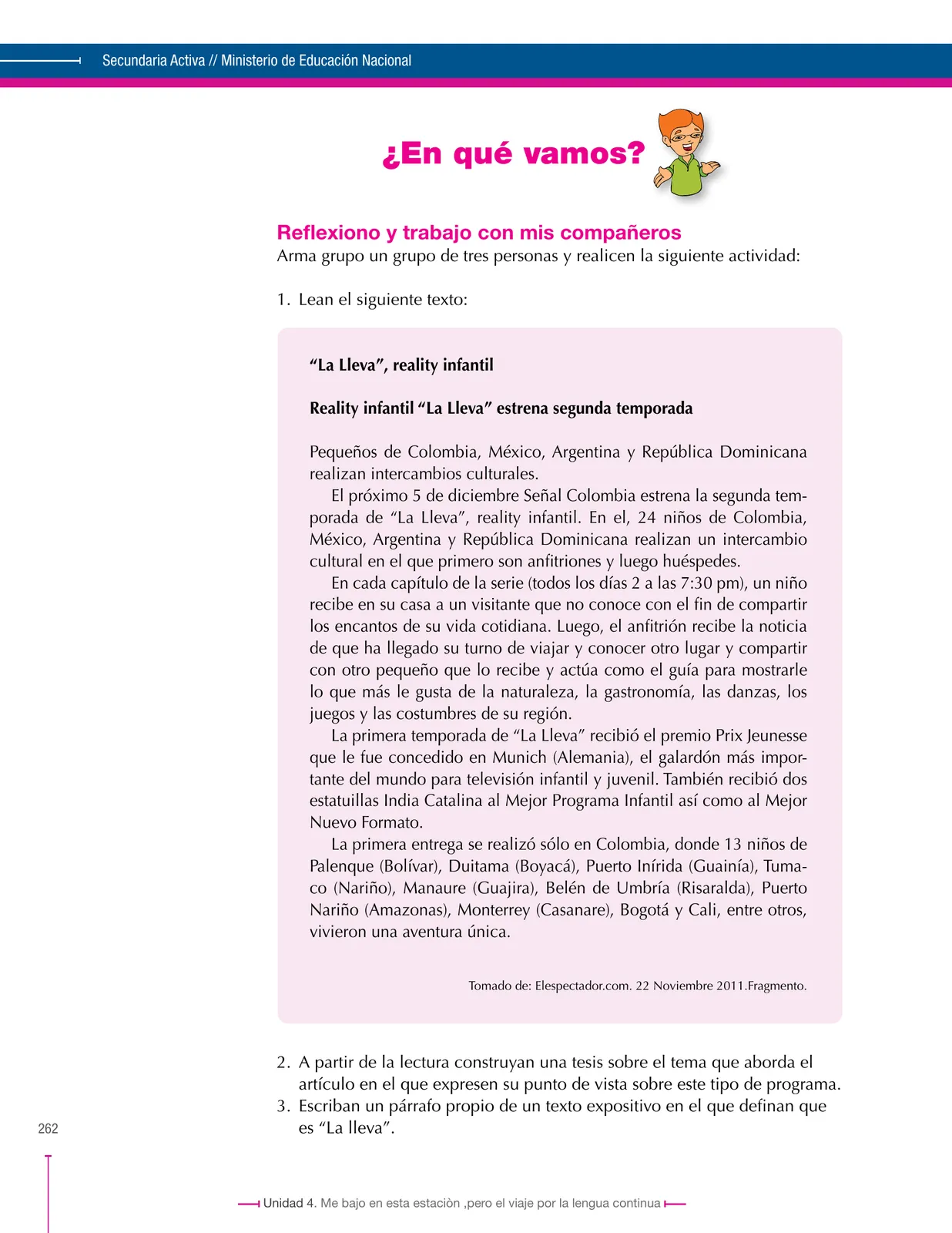 Miniatura página 262 de Lenguaje 7° · Secundaria Activa