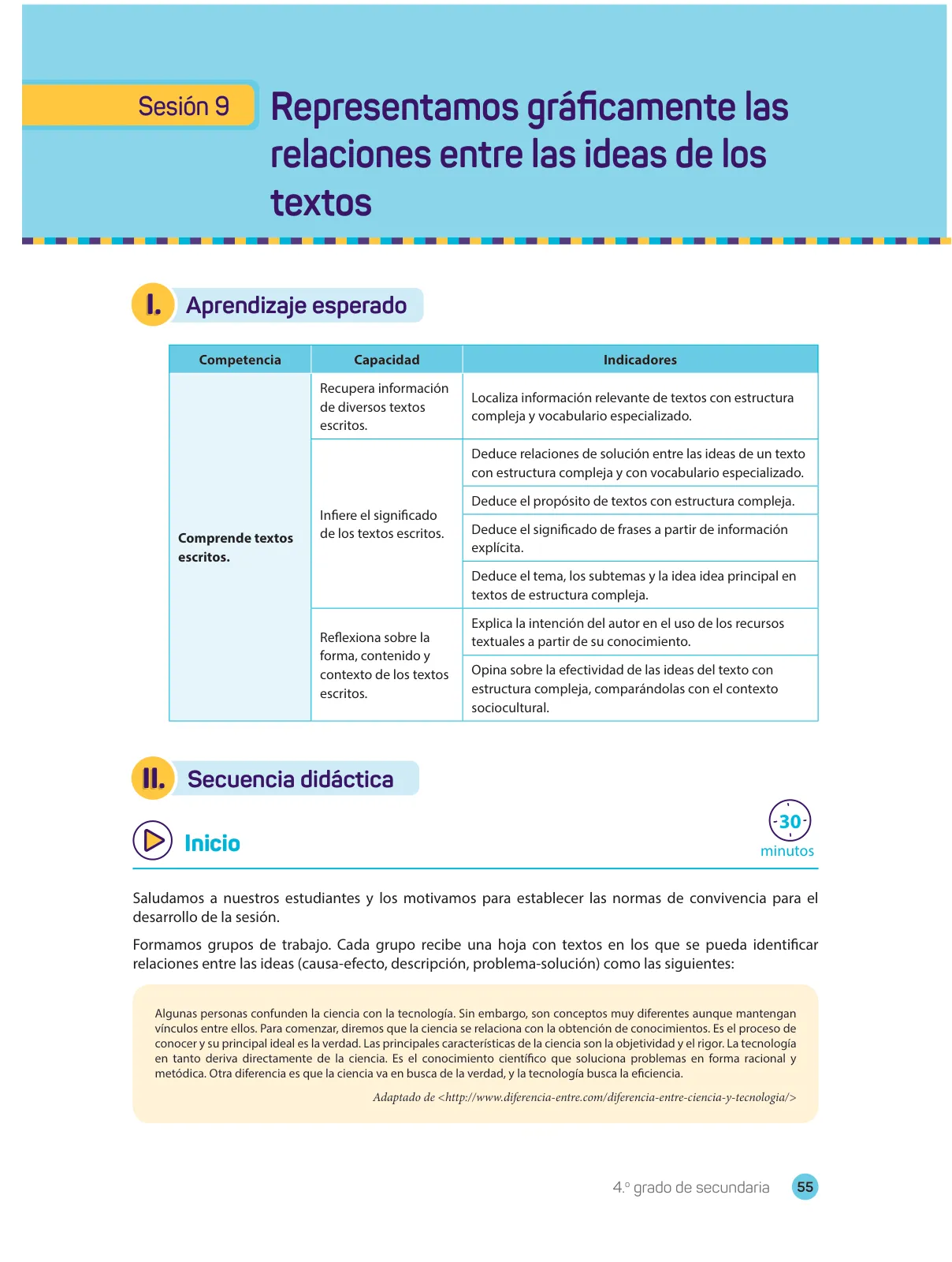 Miniatura página 57 de Comprensión lectora 4 : manual para el docente de cuarto grado de Secundaria · 2017