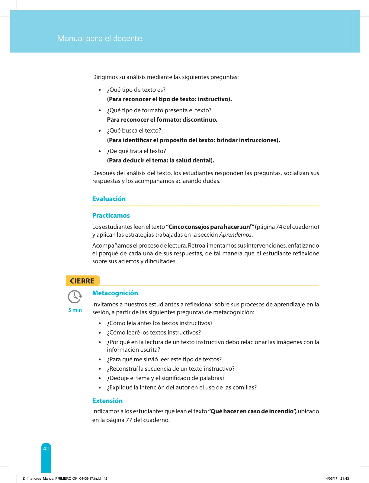 Miniatura página 44 de Comprensión lectora 1 : manual para el docente de primer grado de Secundaria · 2017