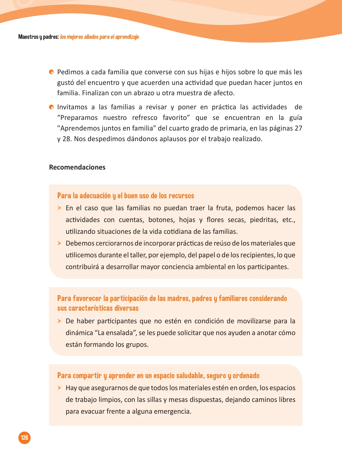 Miniatura página 128 de Guía para el trabajo docente con las familias del ciclo IV de Primaria · 2016