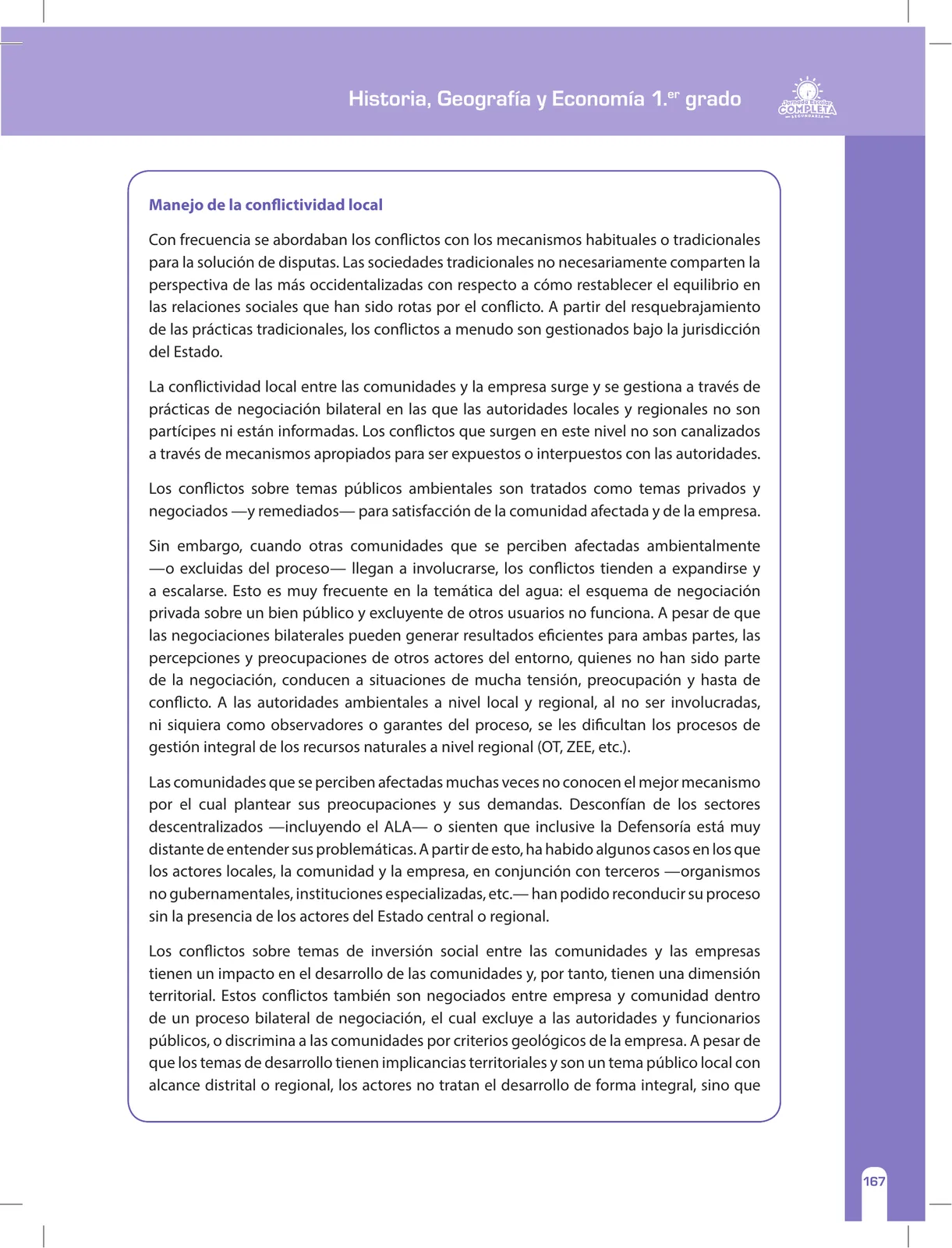 Página 167 de Historia, Geografía y Economía 1 : cuaderno de reforzamiento pedagógico - JEC · 2016