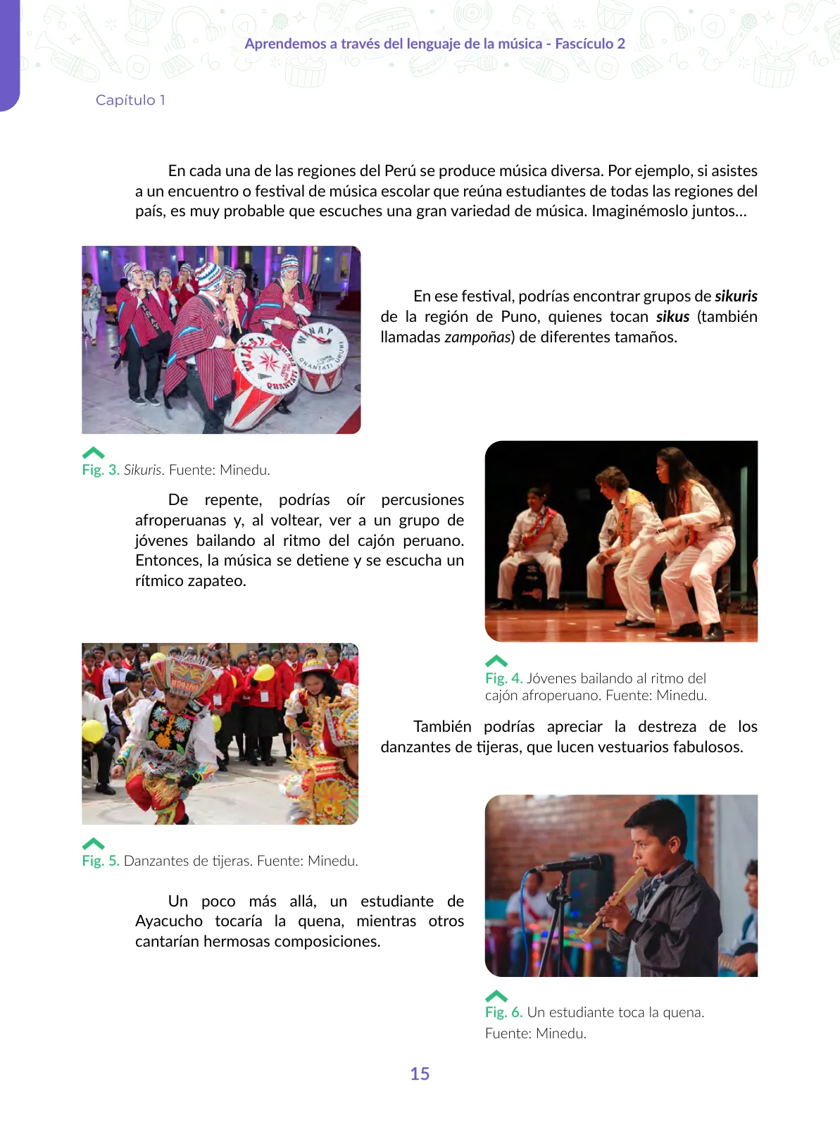 Página 15 de Aprendemos a través del lenguaje de la música Fascículo 2 para estudiantes de Educación Secundaria · 2024