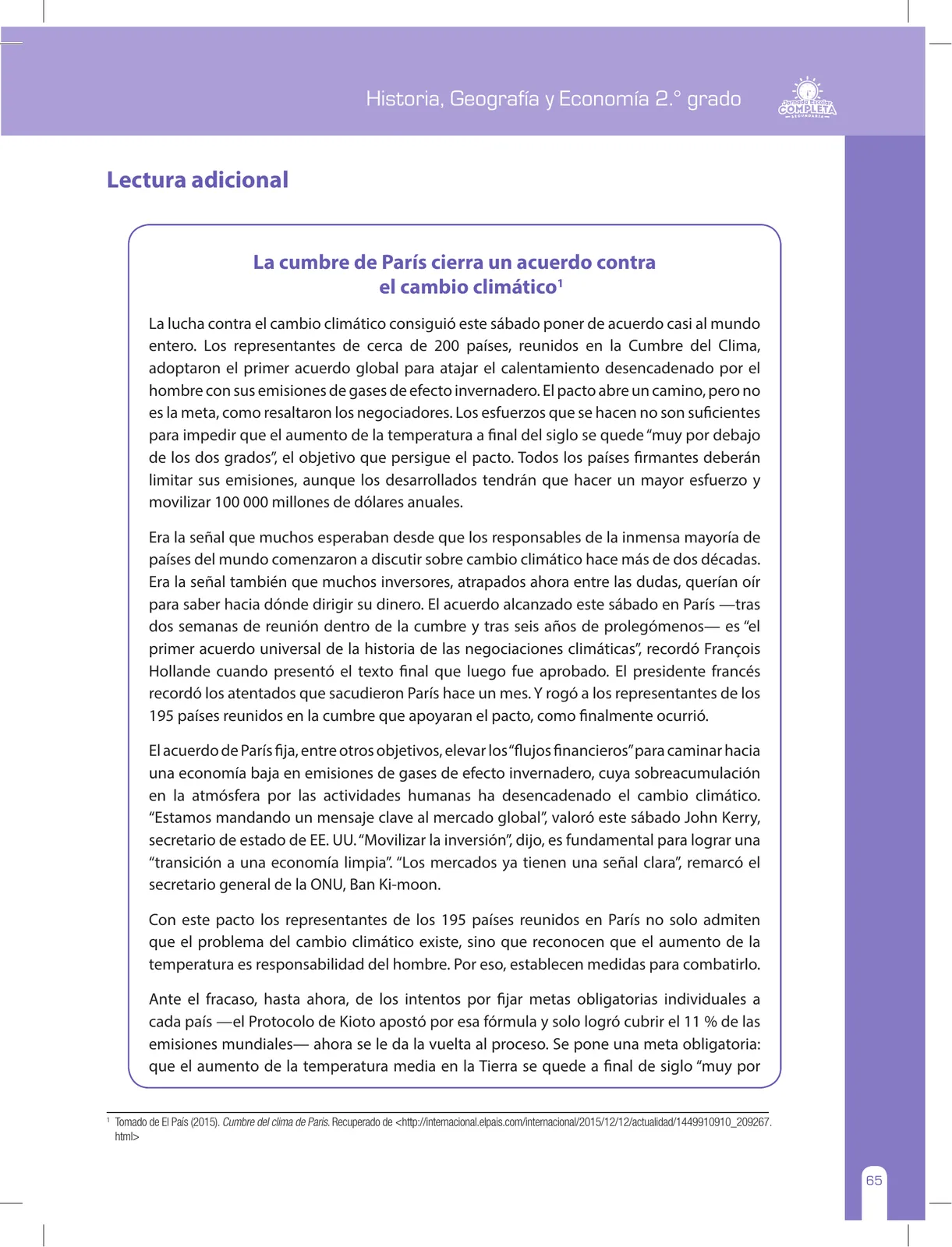 Página 65 de Historia, Geografía y Economía 2 : cuaderno de reforzamiento pedagógico - JEC · 2016
