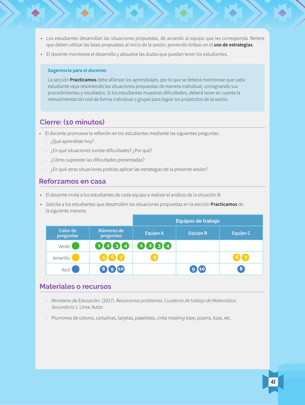 Miniatura página 45 de Resolvamos problemas 1 : manual para el docente 2018 · 2018