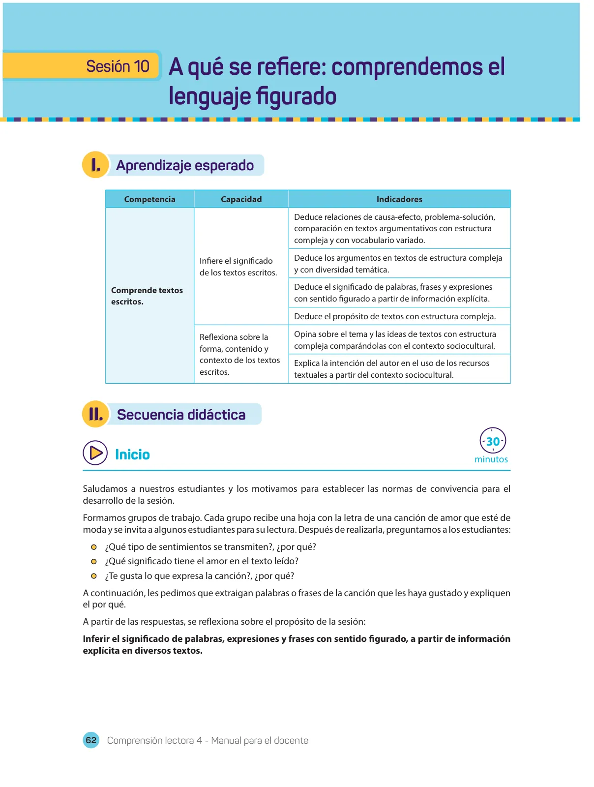 Miniatura página 64 de Comprensión lectora 4 : manual para el docente de cuarto grado de Secundaria · 2017
