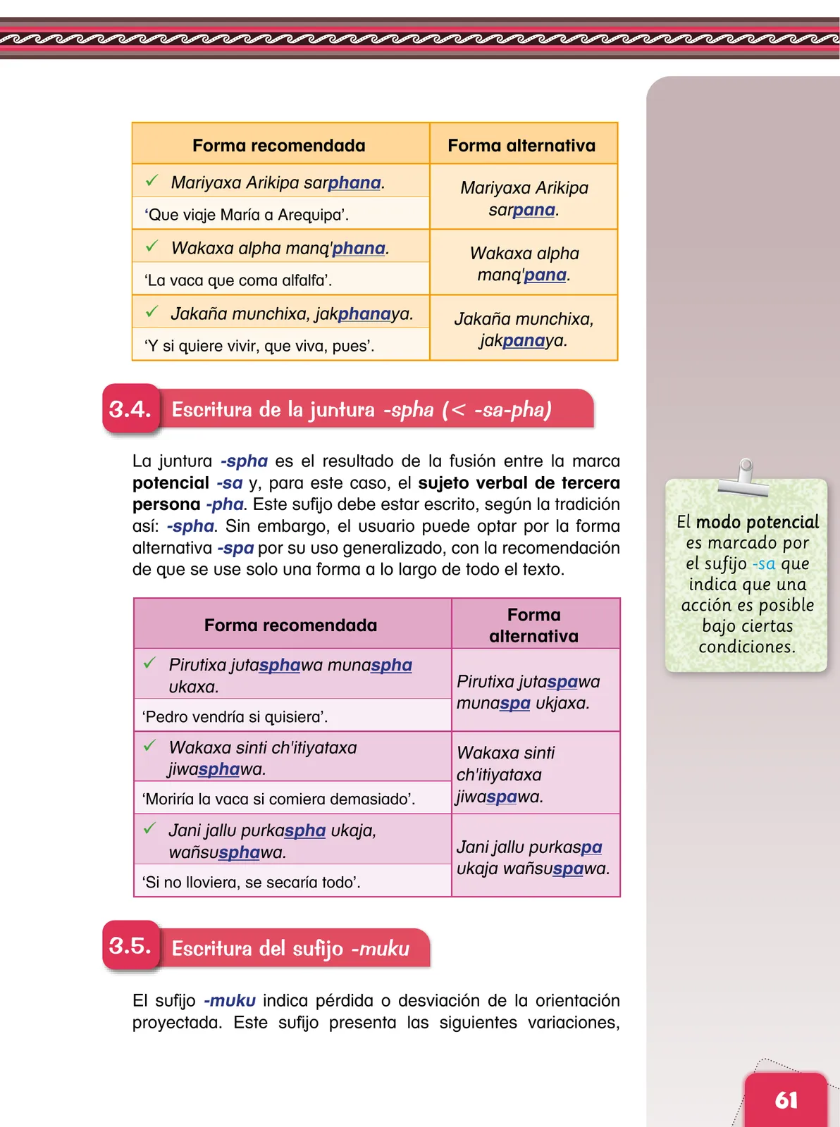 Página 63 de Aymara arutha chiqapa qillqañataki panka = Manual de escritura Aimara · 2021