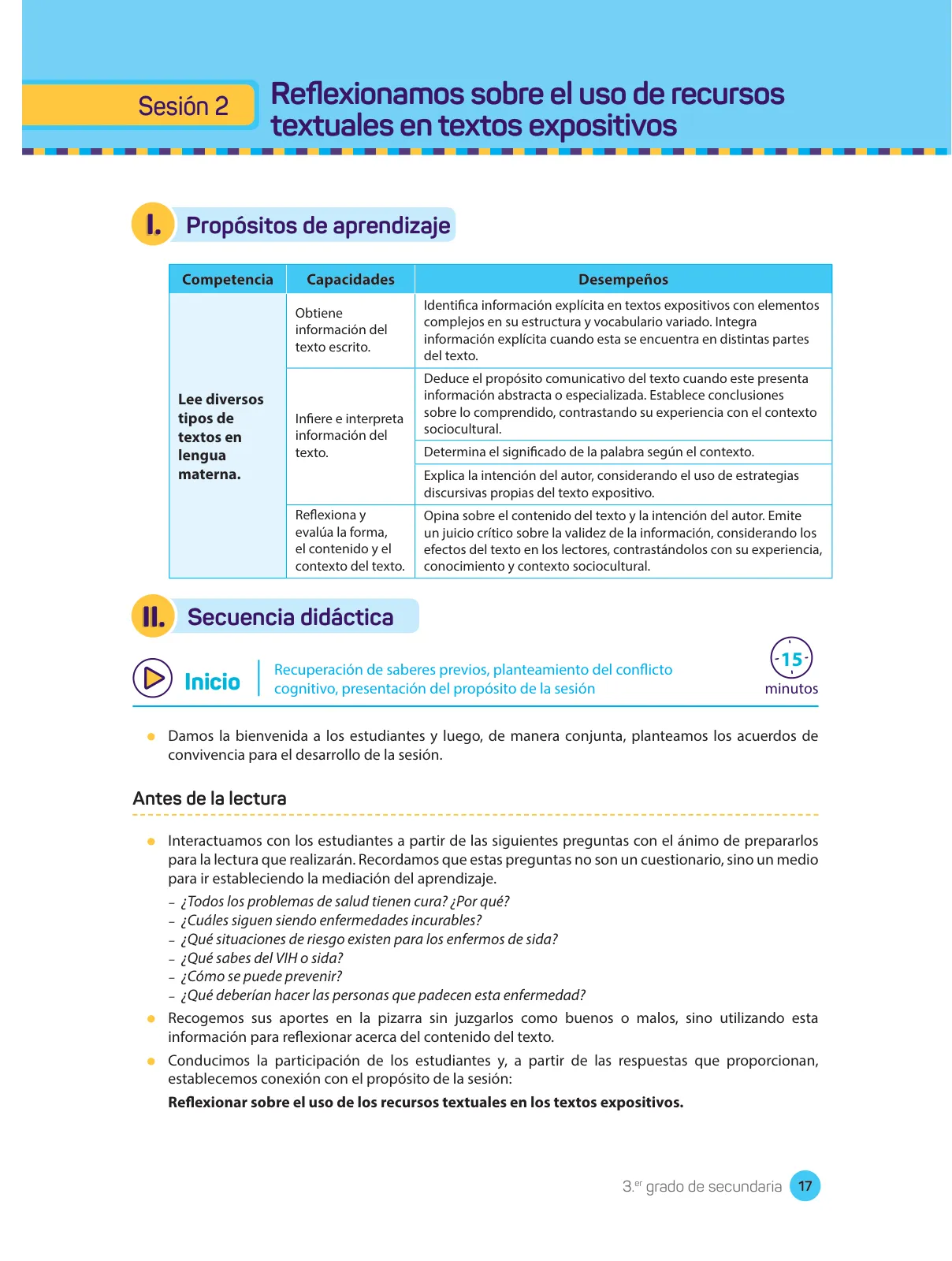 Miniatura página 19 de Comprensión lectora : manual para el docente de tercer grado de Secundaria 2018 · 2018