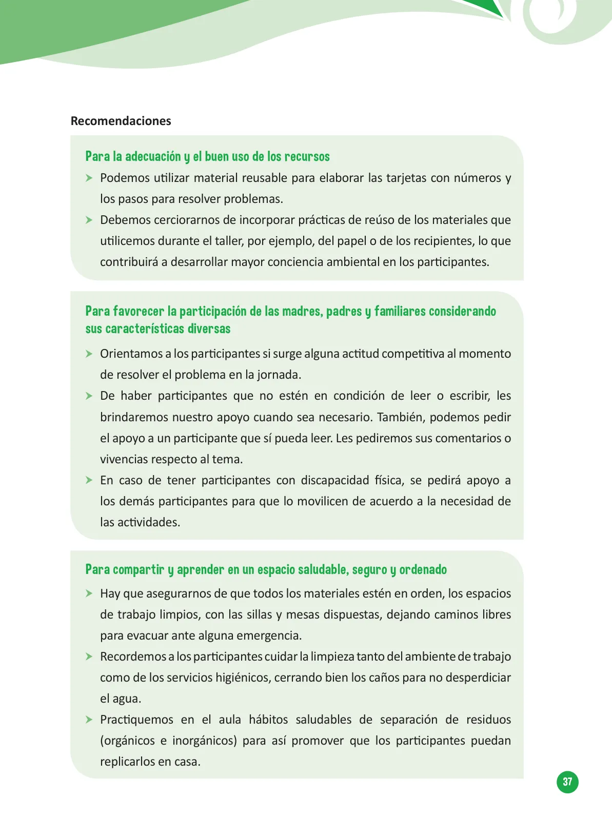 Miniatura página 39 de Guía para el trabajo docente con las familias del ciclo V de Primaria · 2016