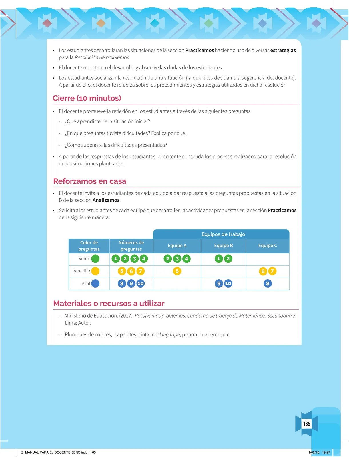 Página 167 de Resolvamos problemas 3 : manual para el docente 2018 · 2018