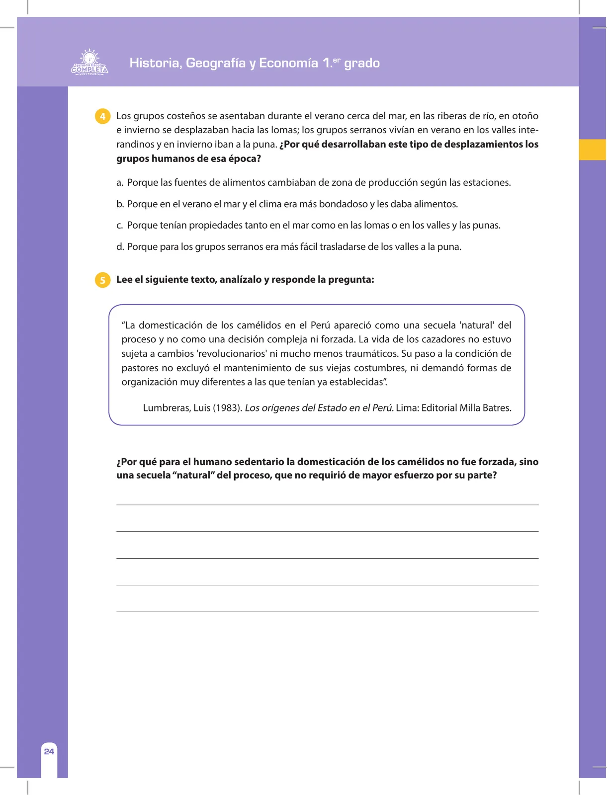 Página 24 de Historia, Geografía y Economía 1 : cuaderno de reforzamiento pedagógico - JEC · 2016