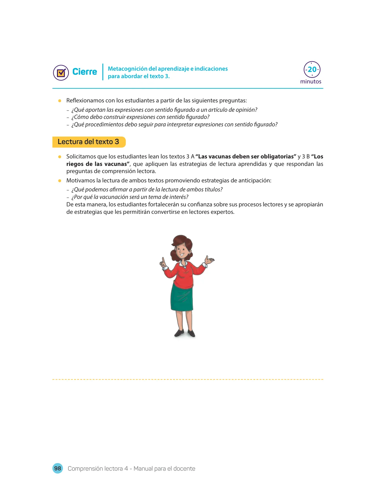 Página 100 de Comprensión lectora : manual para el docente de cuarto grado de Secundaria 2018 · 2018