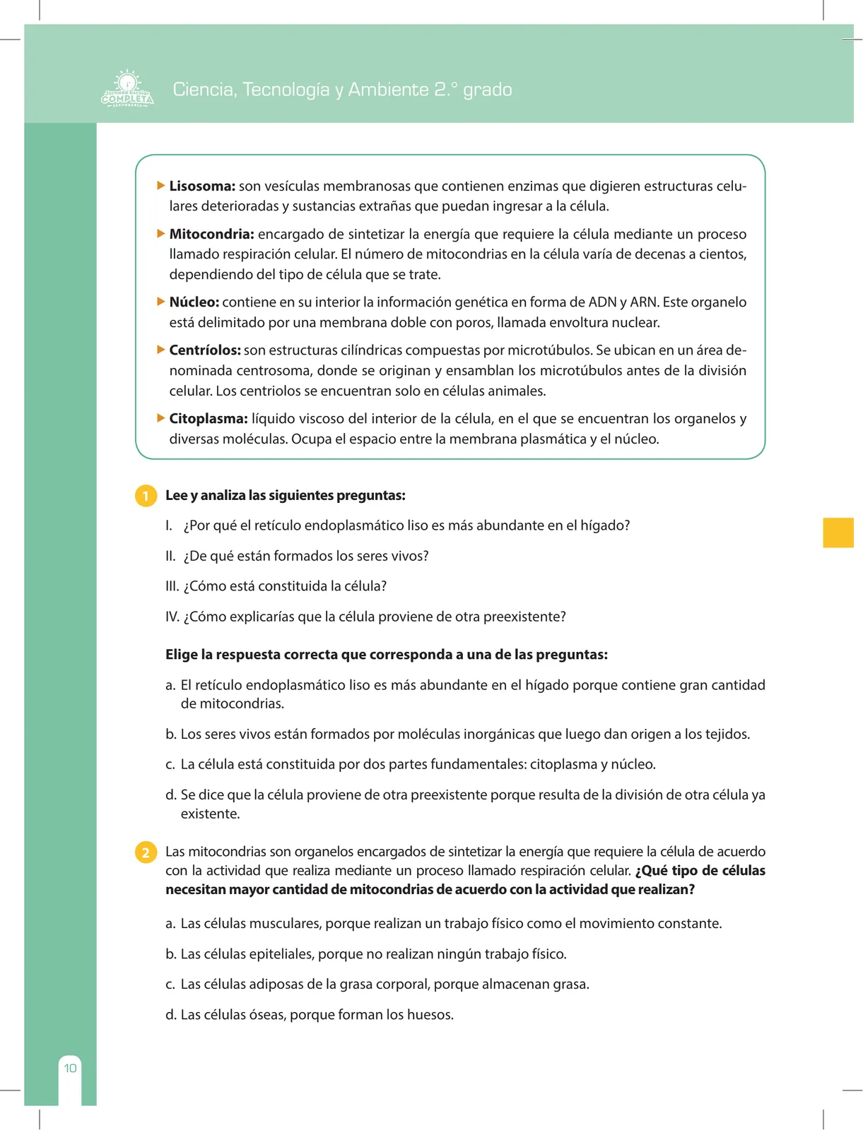 Página 10 de Ciencia, Tecnología y Ambiente 2 : cuaderno de reforzamiento pedagógico - JEC · 2016