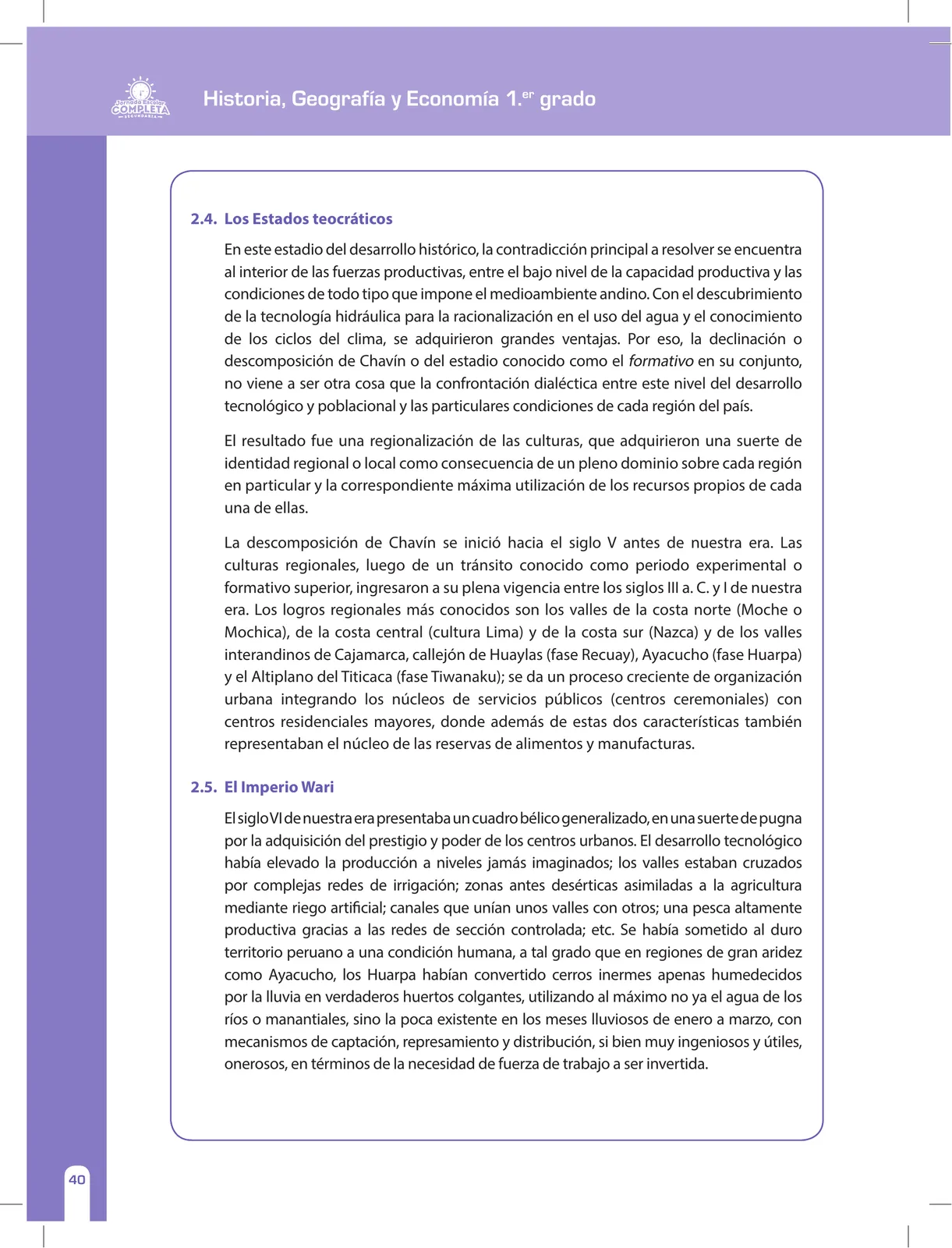 Miniatura página 40 de Historia, Geografía y Economía 1 : cuaderno de reforzamiento pedagógico - JEC · 2016