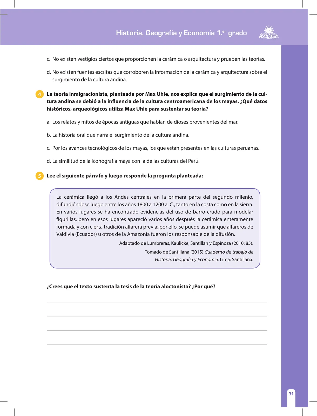 Miniatura página 31 de Historia, Geografía y Economía 1 : cuaderno de reforzamiento pedagógico - JEC · 2016