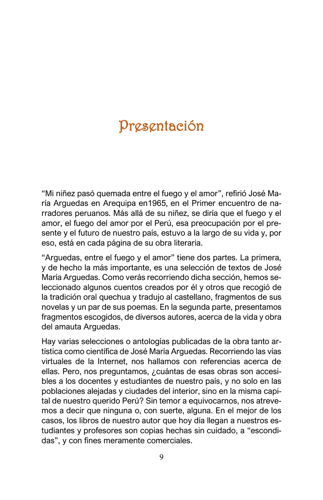 Miniatura página 9 de Arguedas, entre el fuego y el amor : textos seleccionados para estudiantes de Educación Básica · 2021