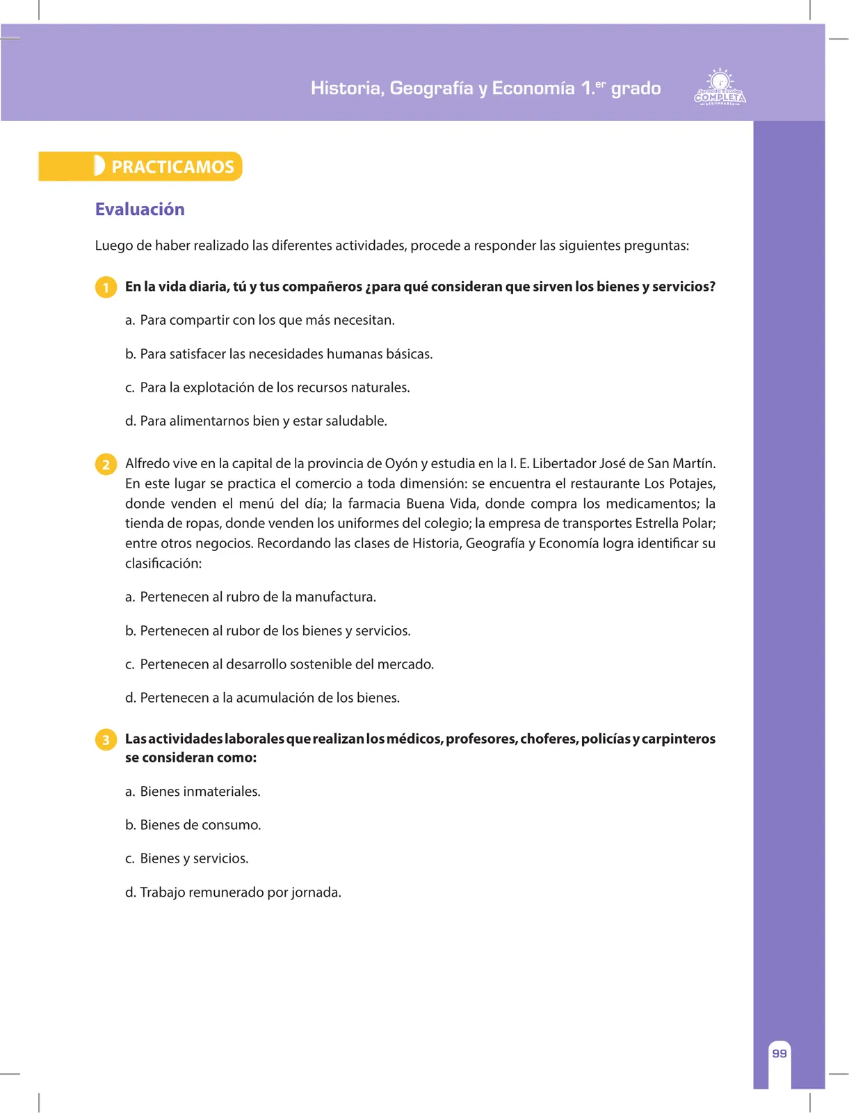 Miniatura página 99 de Historia, Geografía y Economía 1 : cuaderno de reforzamiento pedagógico - JEC · 2016