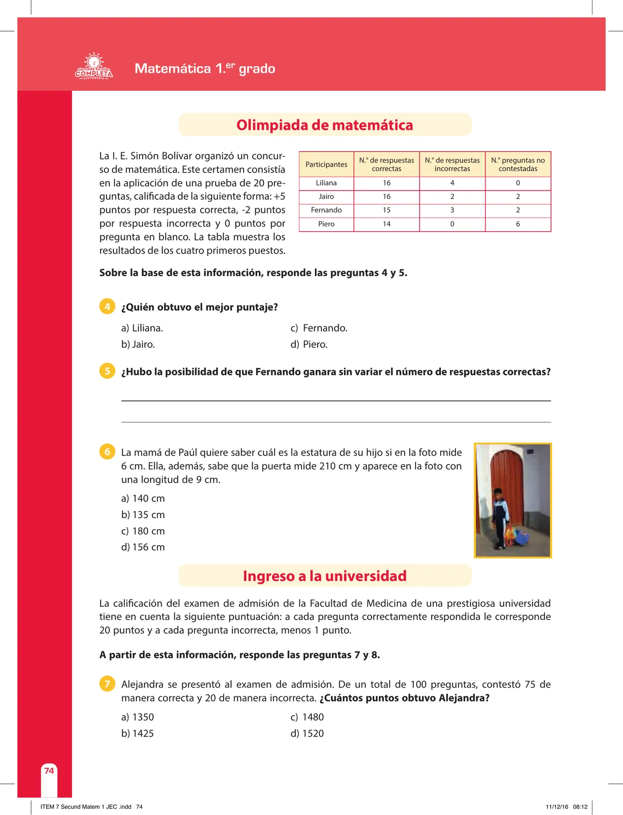 Página 74 de Matemática 1 : cuaderno de reforzamiento pedagógico - JEC · 2016