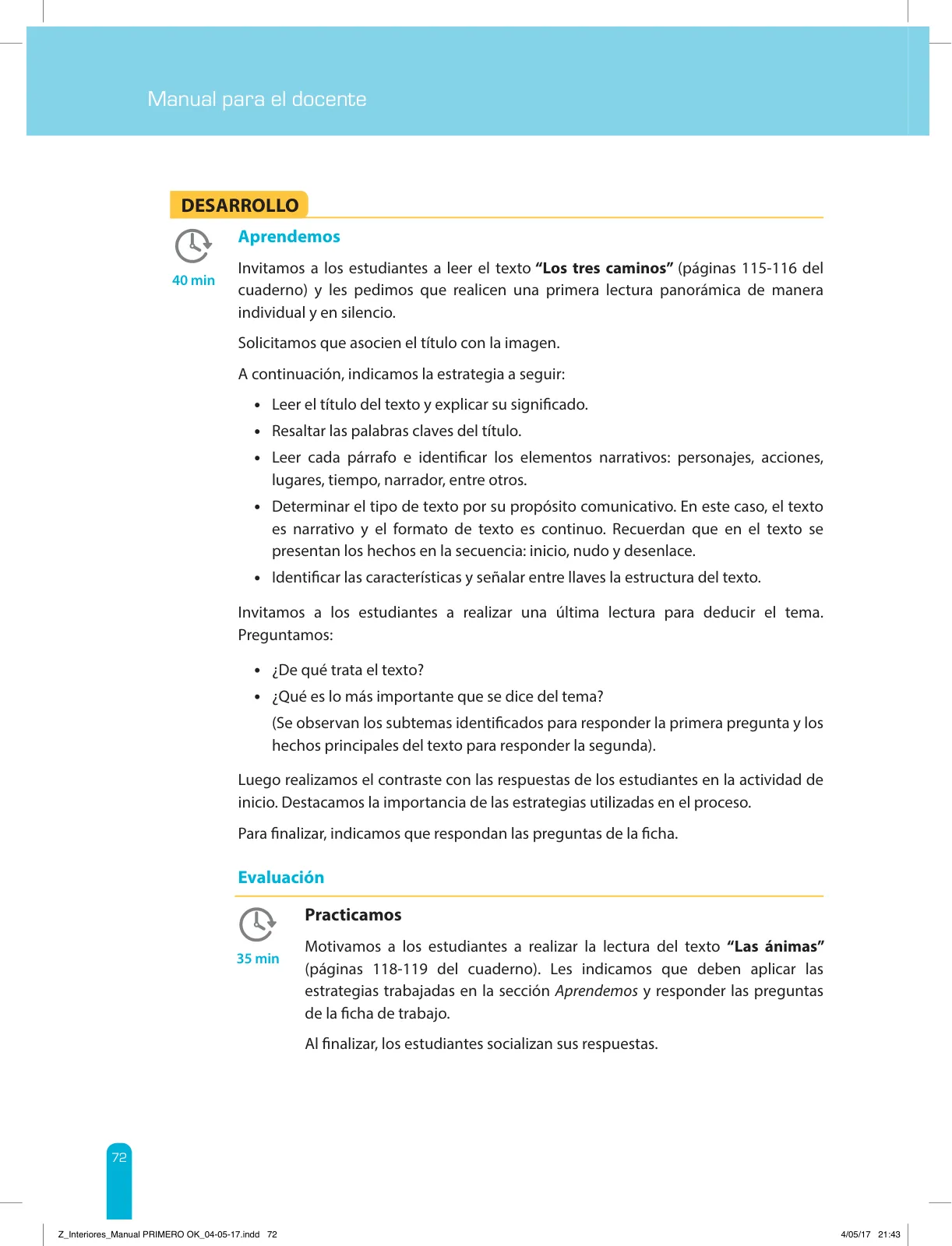 Página 74 de Comprensión lectora 1 : manual para el docente de primer grado de Secundaria · 2017
