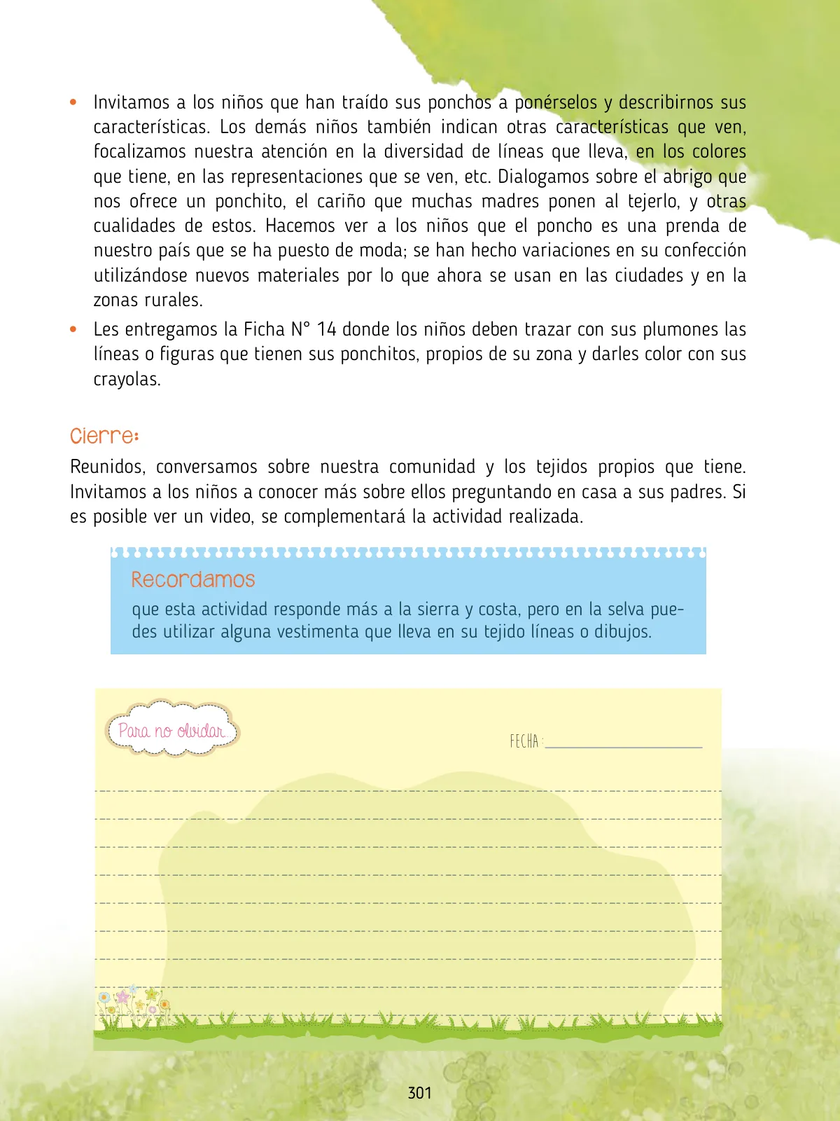 Miniatura página 303 de Agenda pedagógica 2017-2018 para docentes de II Ciclo de Instituciones de nivel de Educación Inicial · 2017